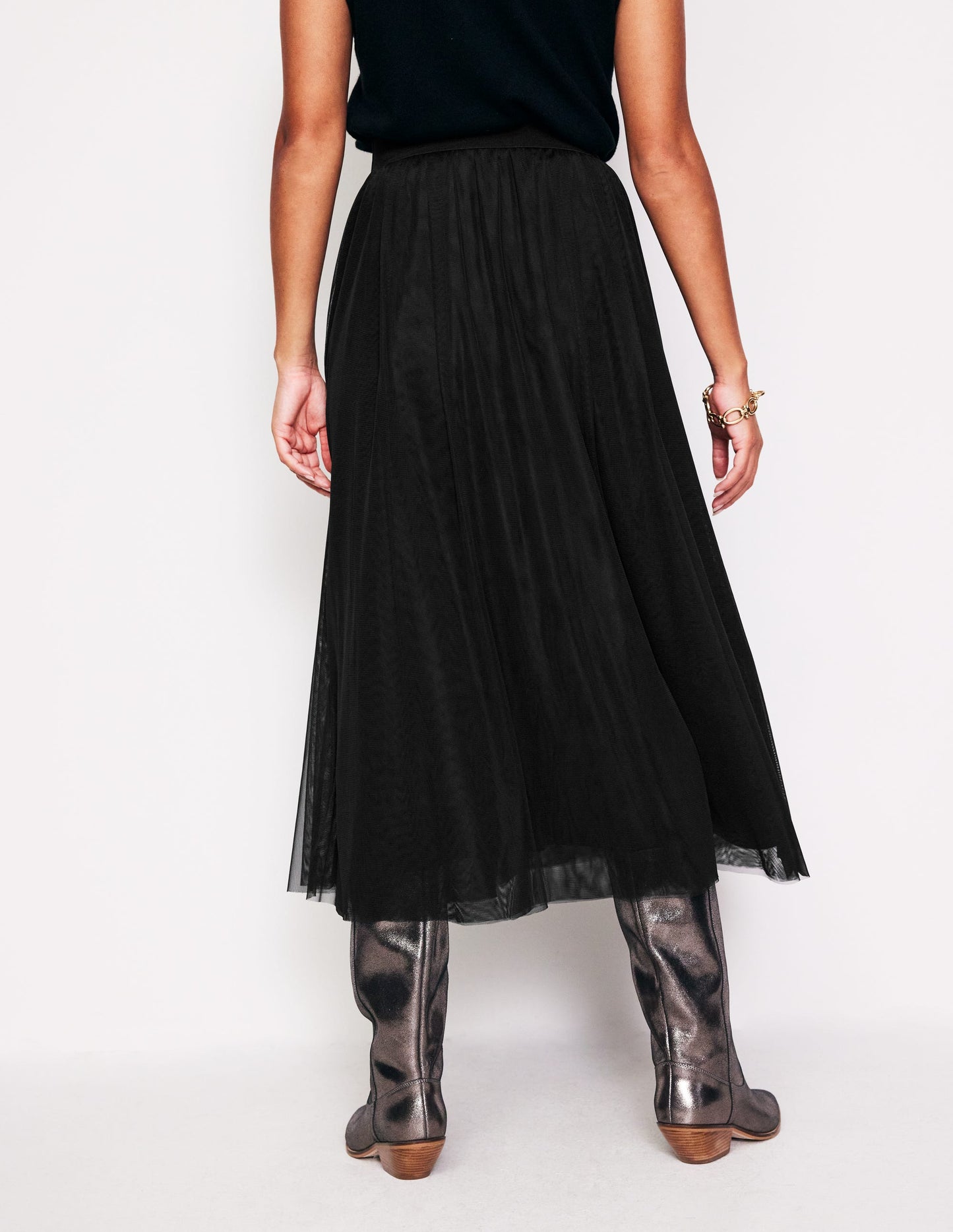 Isabella Tulle Midi Skirt-Black