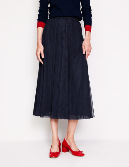 Isabella Tulle Midi Skirt-Navy