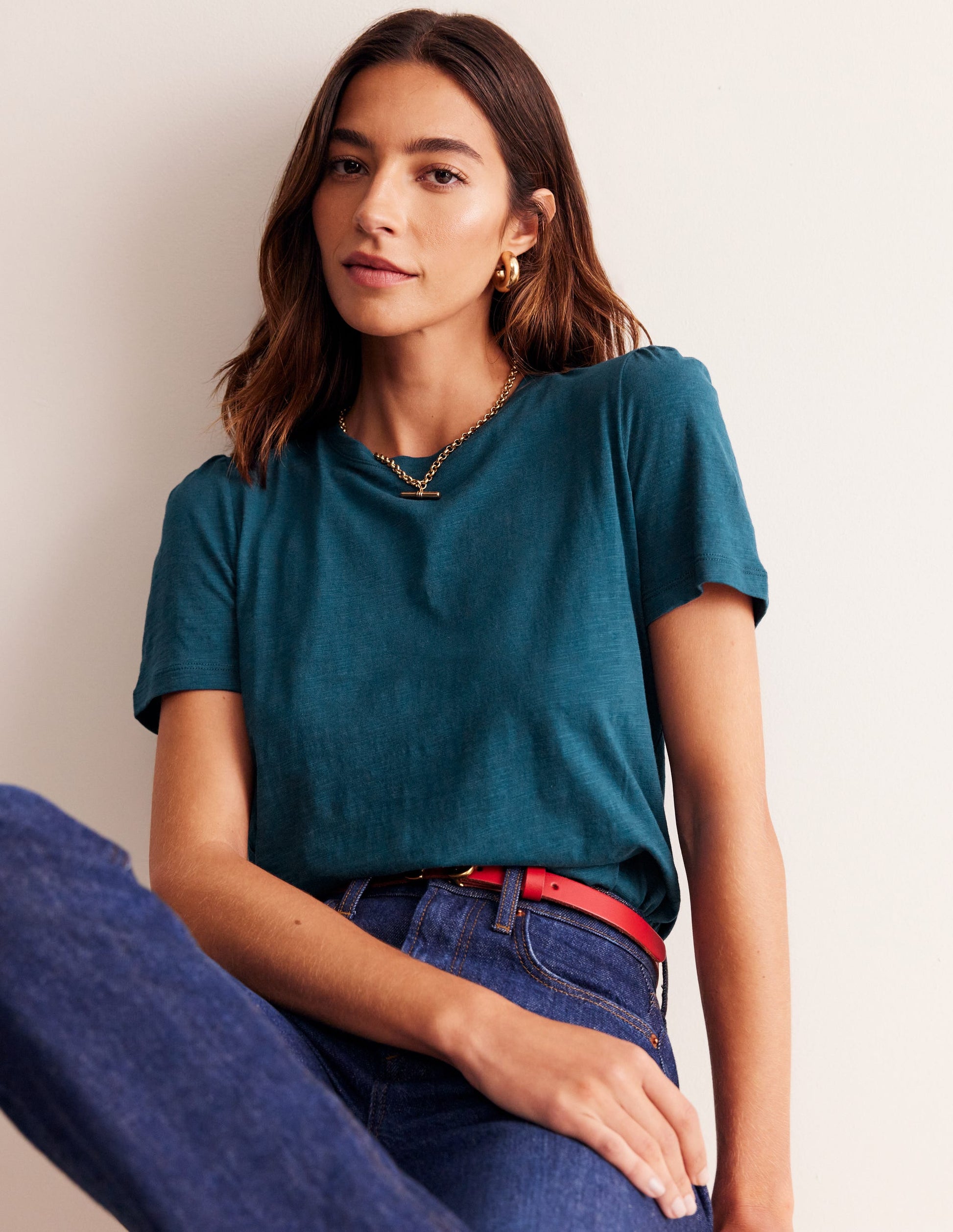 Cotton Puff Sleeve T-Shirt-Harbour Blue-1