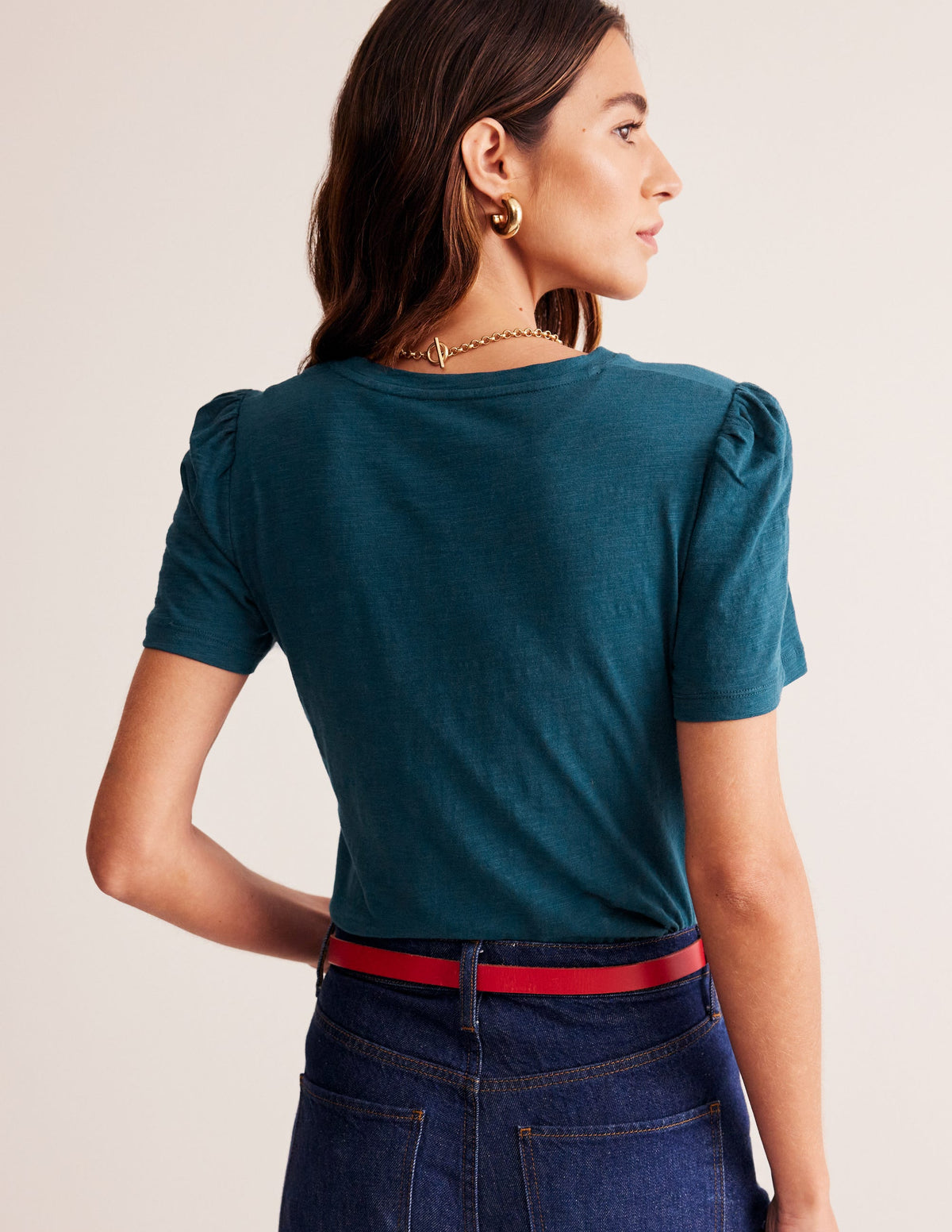 Cotton Puff Sleeve T-Shirt-Harbour Blue-3