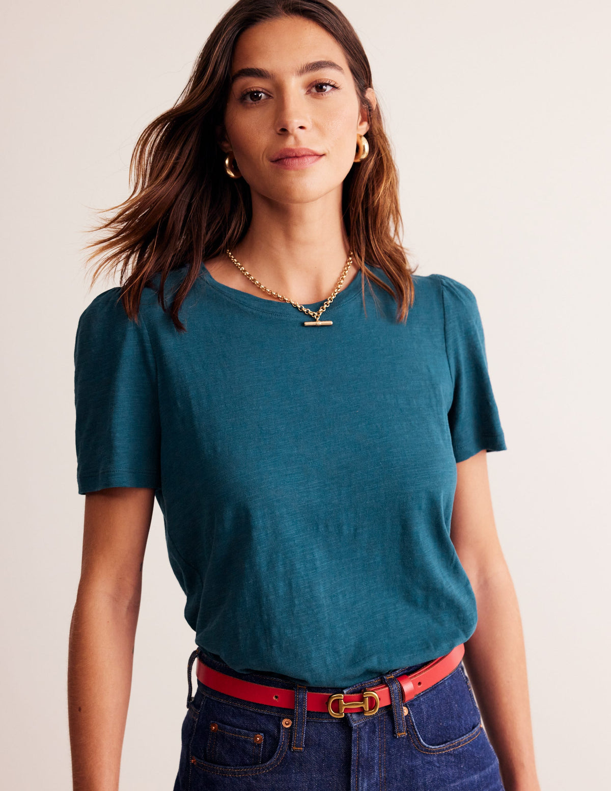 Cotton Puff Sleeve T-Shirt-Harbour Blue-4