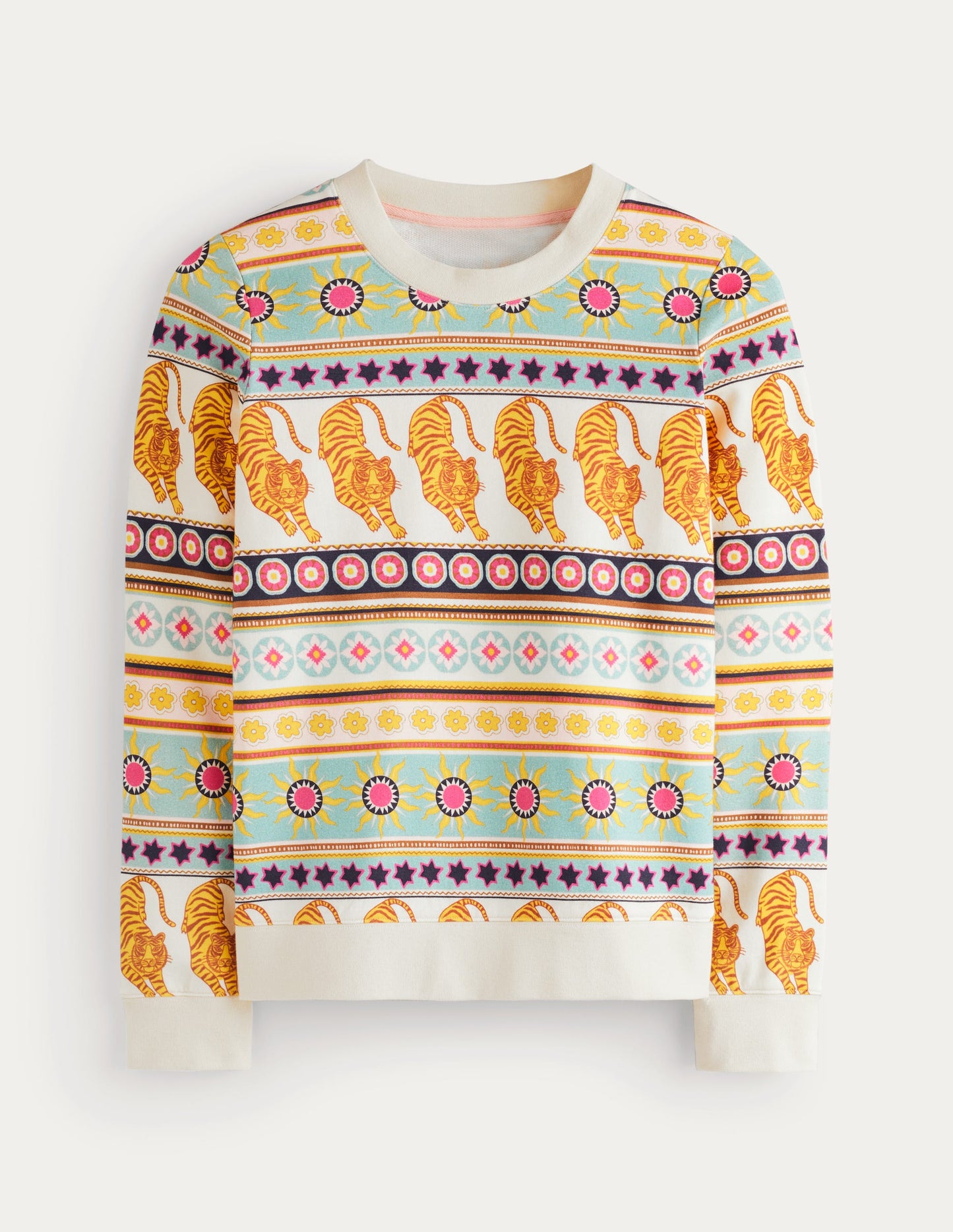 Hannah Printed Sweatshirt-Ivory, Tiger Border