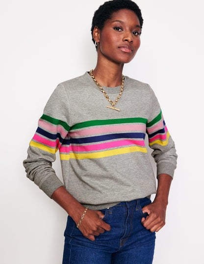 Hannah Printed Sweatshirt-Grey, Multi Placement Stripe