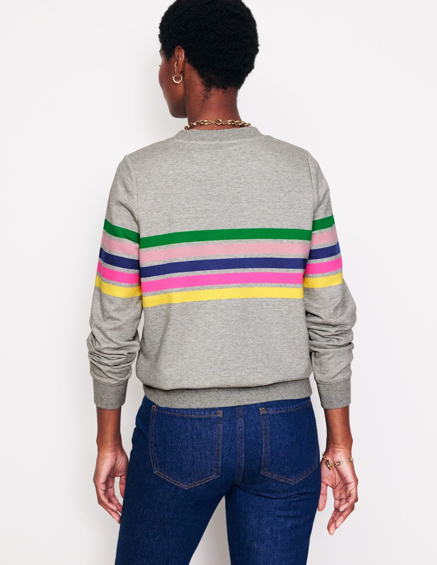 Hannah Printed Sweatshirt-Grey, Multi Placement Stripe