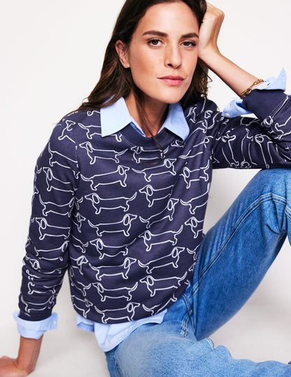 Hannah Printed Sweatshirt-Navy, Dachshund