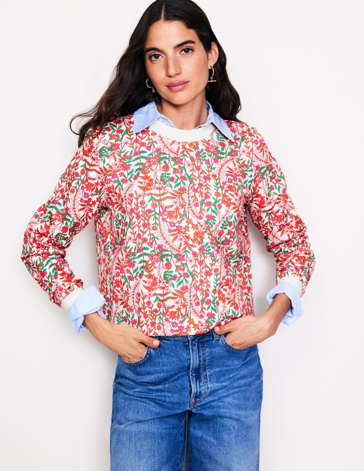 Hannah Printed Sweatshirt-Multi, Foliage Bud - Image 1