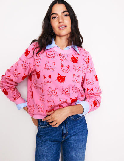 Hannah Printed Sweatshirt-Strawberry Sherbert, Cats-1