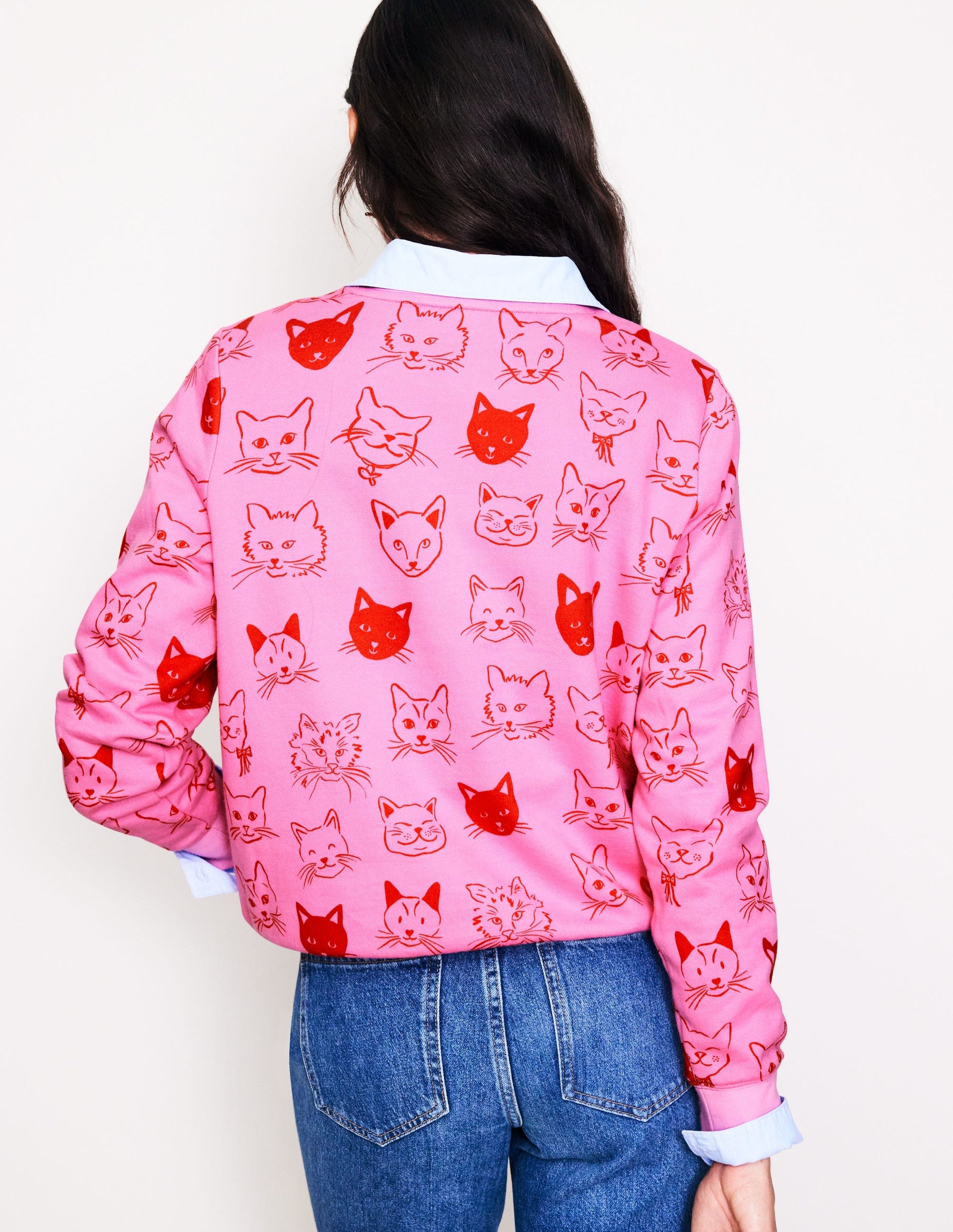 Hannah Printed Sweatshirt-Strawberry Sherbert, Cats-3