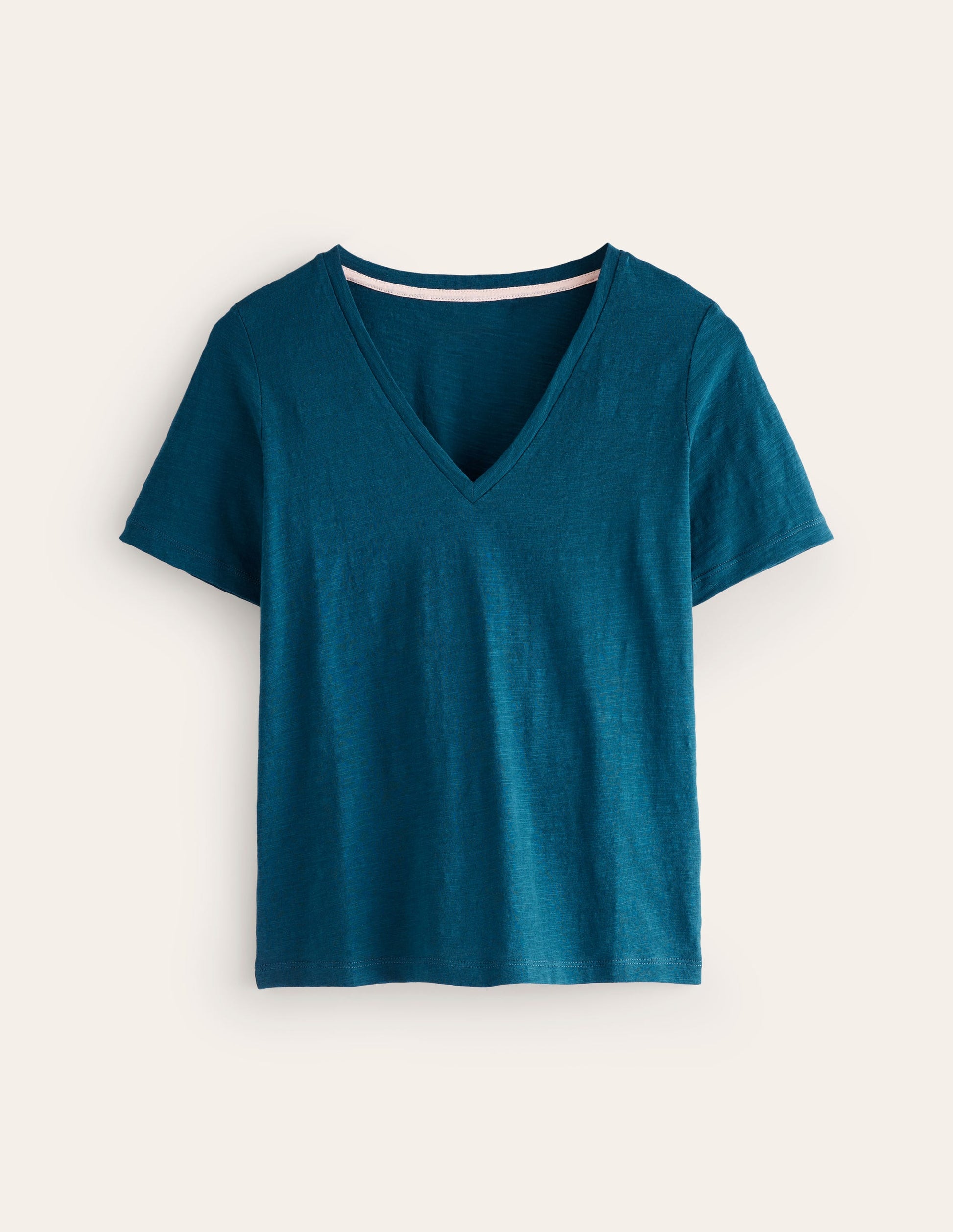 Regular V-Neck Slub T-shirt-Harbour Blue-5
