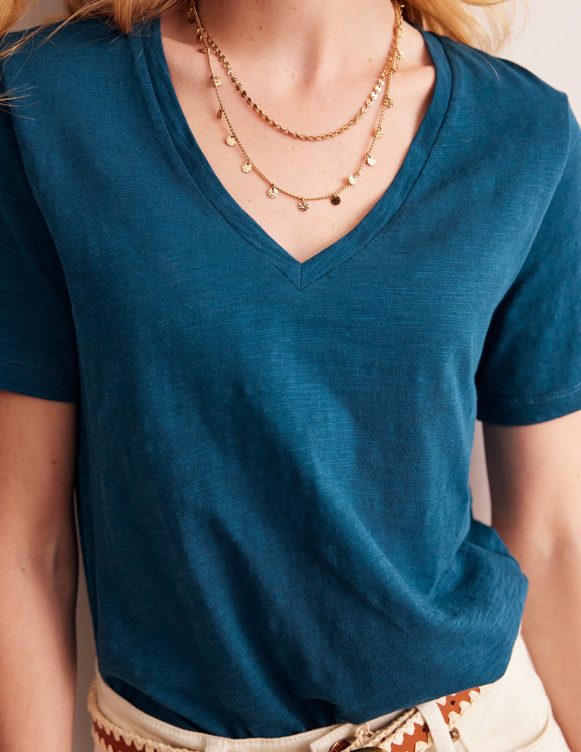 Regular V-Neck Slub T-shirt-Harbour Blue - Image 2