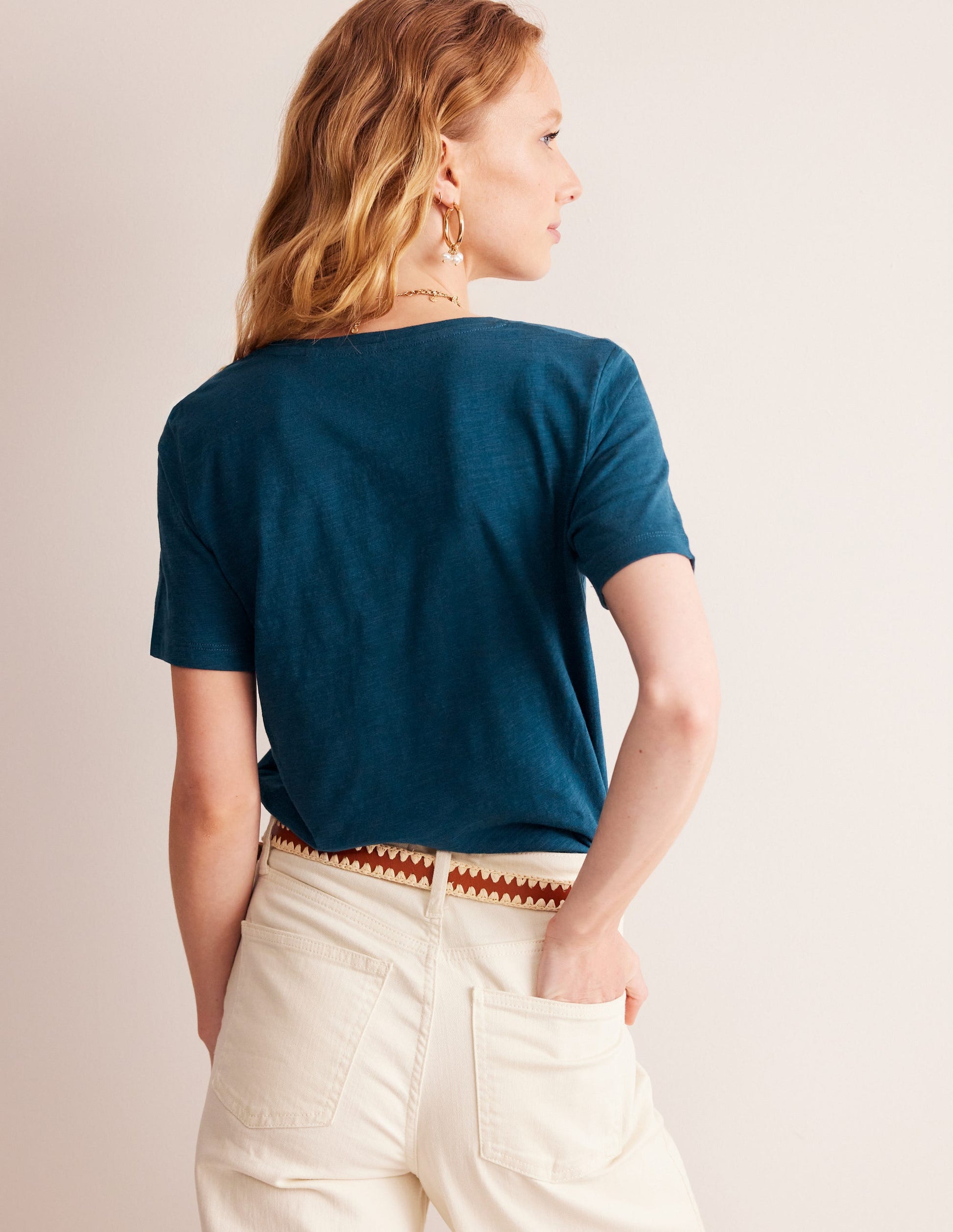 Regular V-Neck Slub T-shirt-Harbour Blue-3