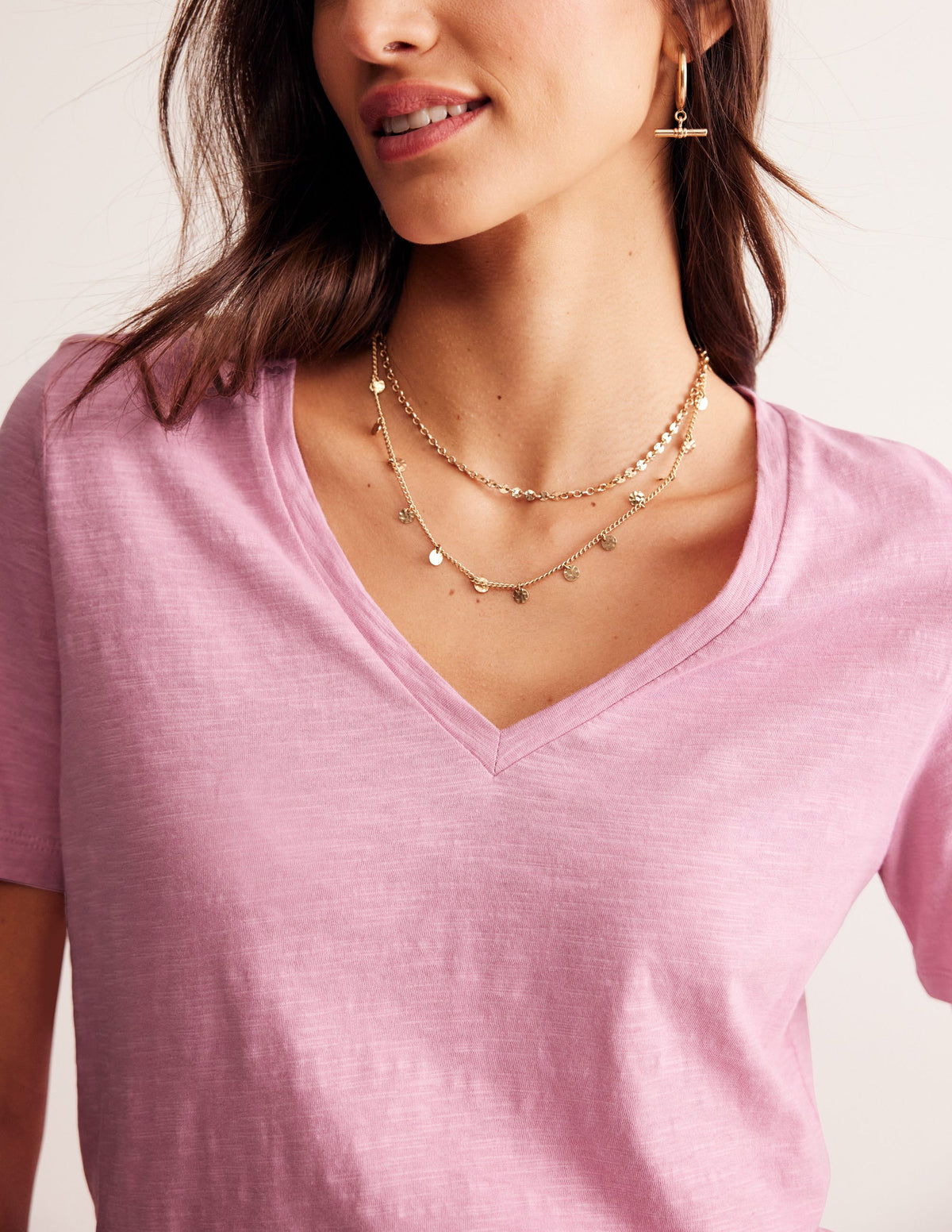 Regular V-Neck Slub T-shirt-Old Rose - Image 2