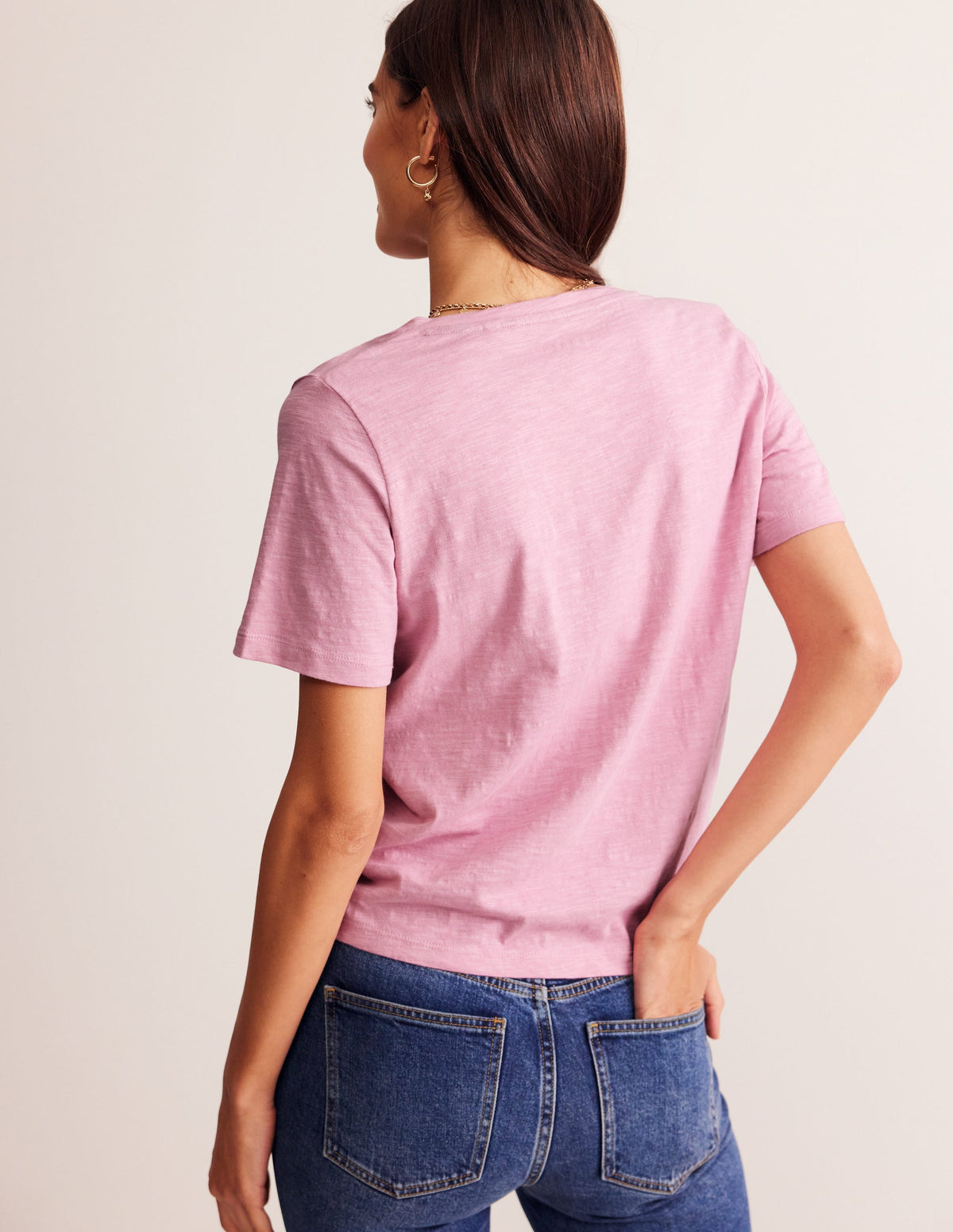 Regular V-Neck Slub T-shirt-Old Rose-3