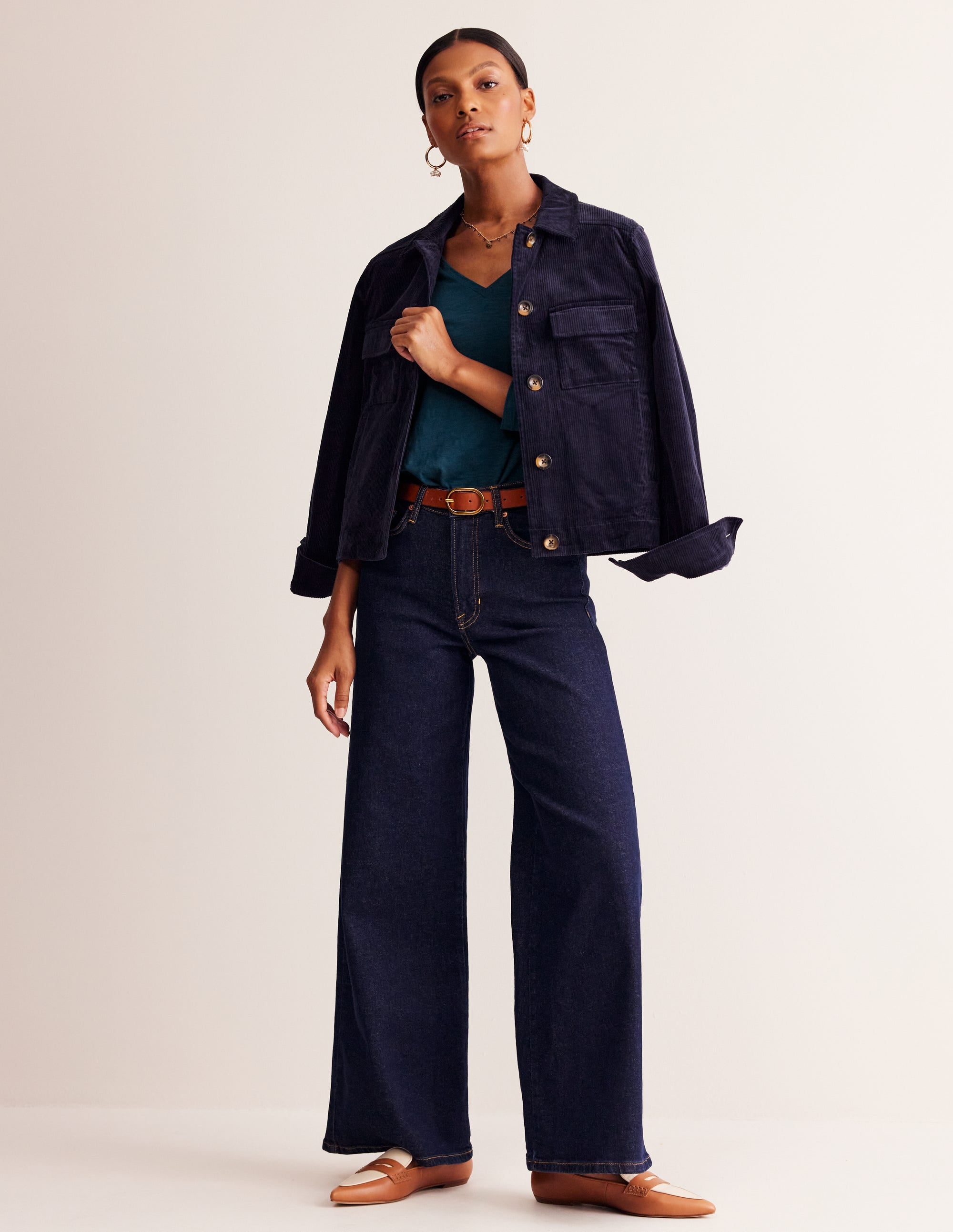 Cotton V-Neck Long Sleeve Top-Harbour Blue - Image 4
