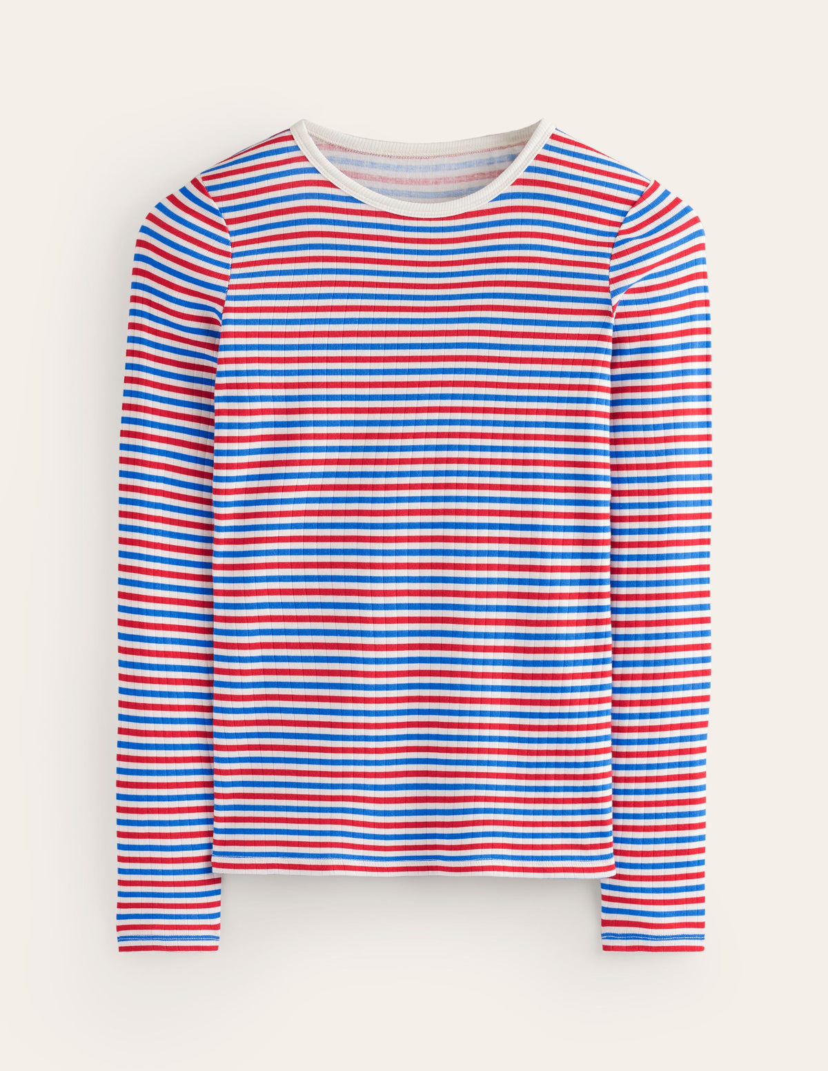 Anna Rib Long Sleeve T-Shirt-Red and Directoire Blue - Image 6
