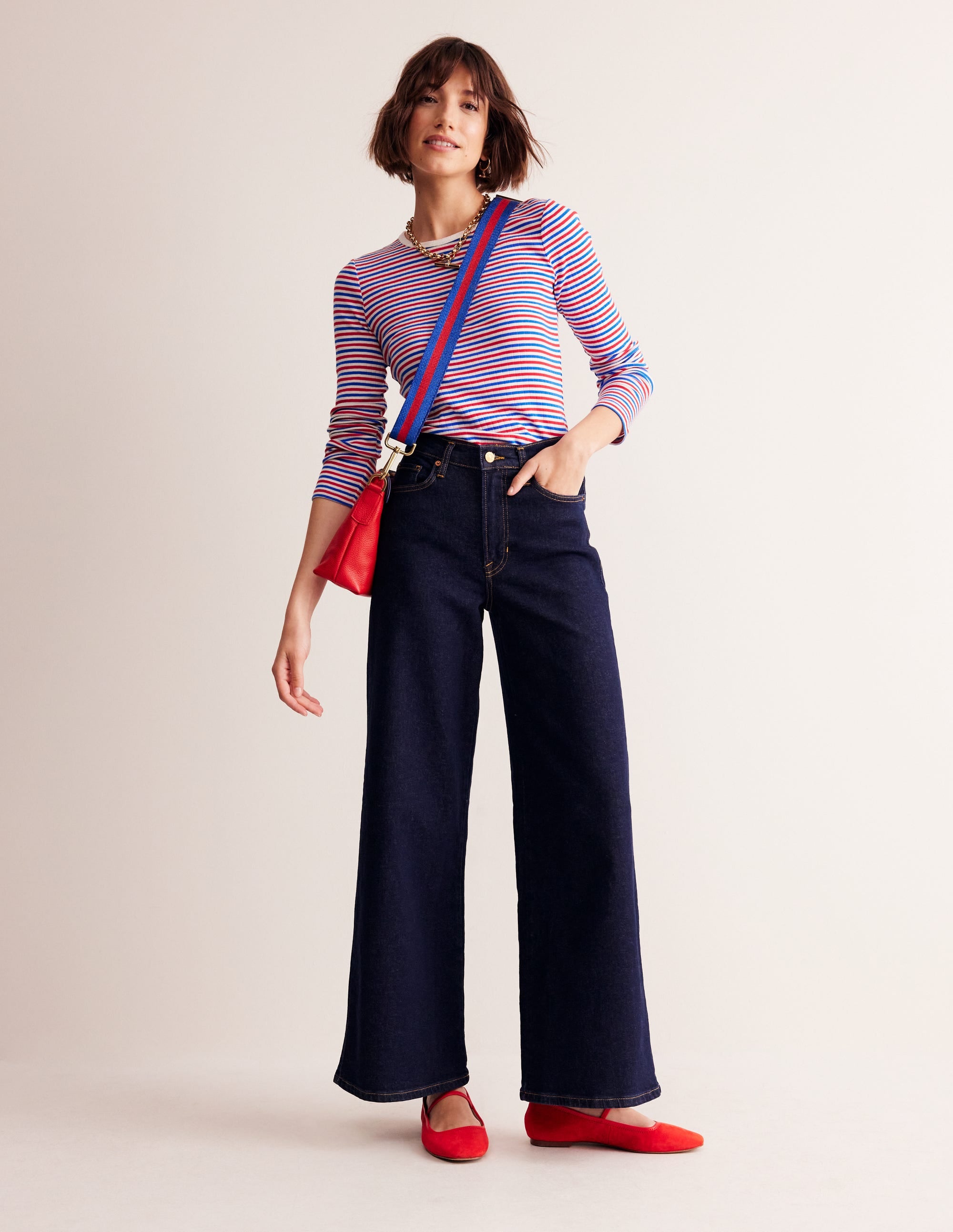 Anna Rib Long Sleeve T-Shirt-Red and Directoire Blue - Image 4