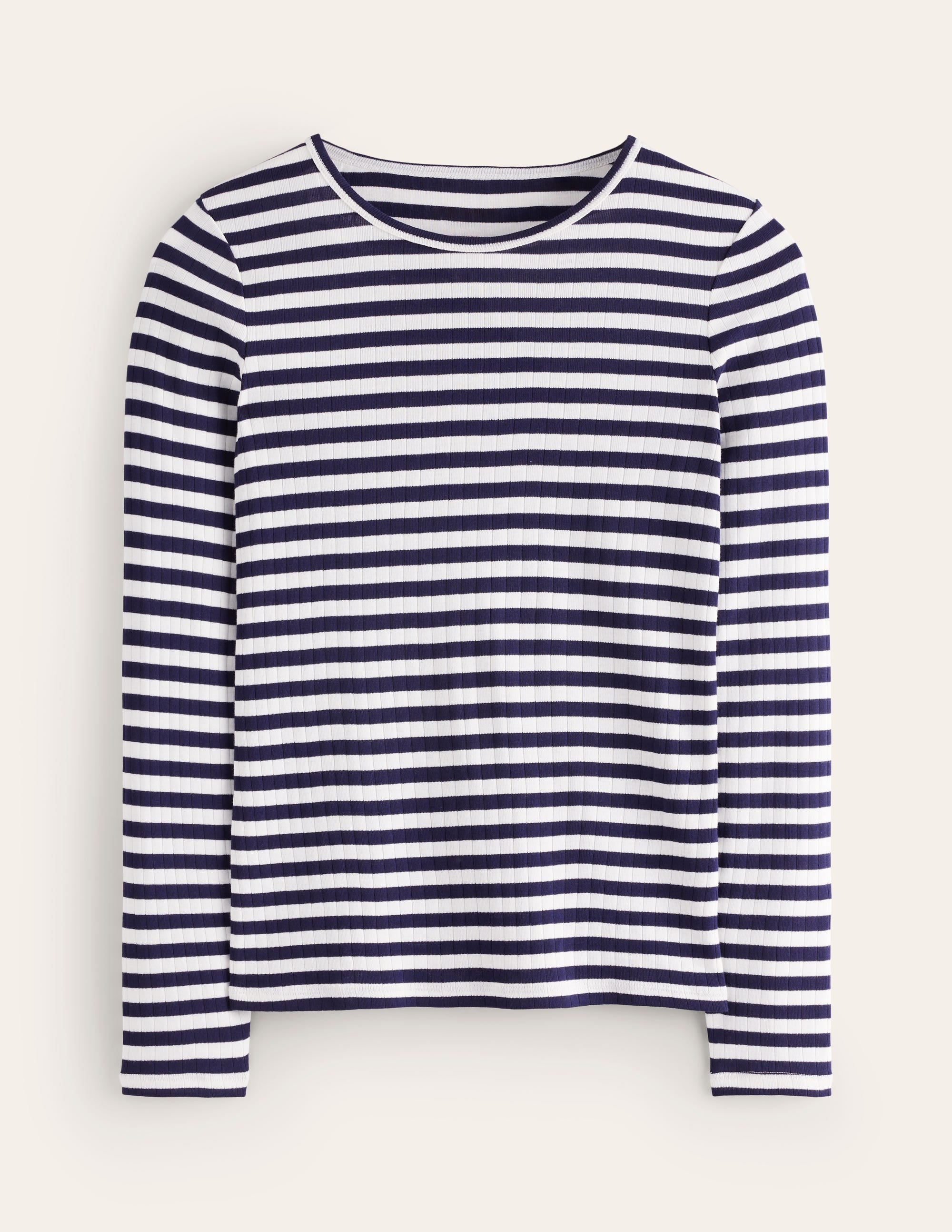 Anna Rib Long Sleeve T-Shirt-French Navy and Ivory Stripe - Image 5