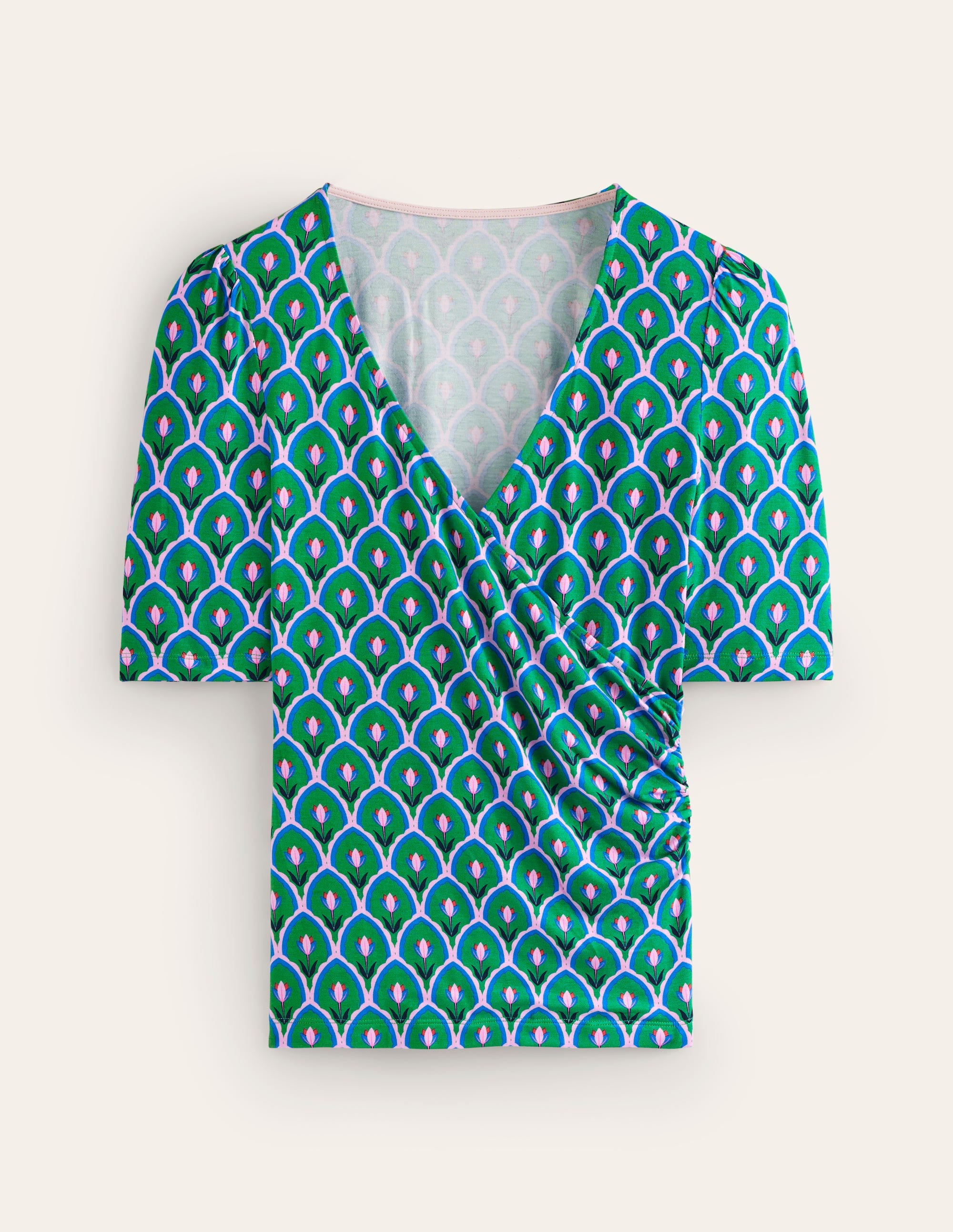 Wrap Front Jersey Top-Rich Emerald, Tulip - Image 5