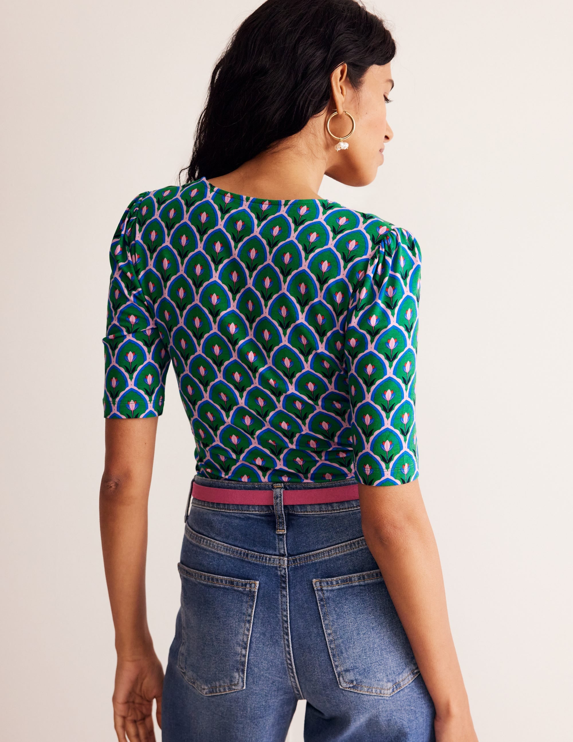 Wrap Front Jersey Top-Rich Emerald, Tulip - Image 3