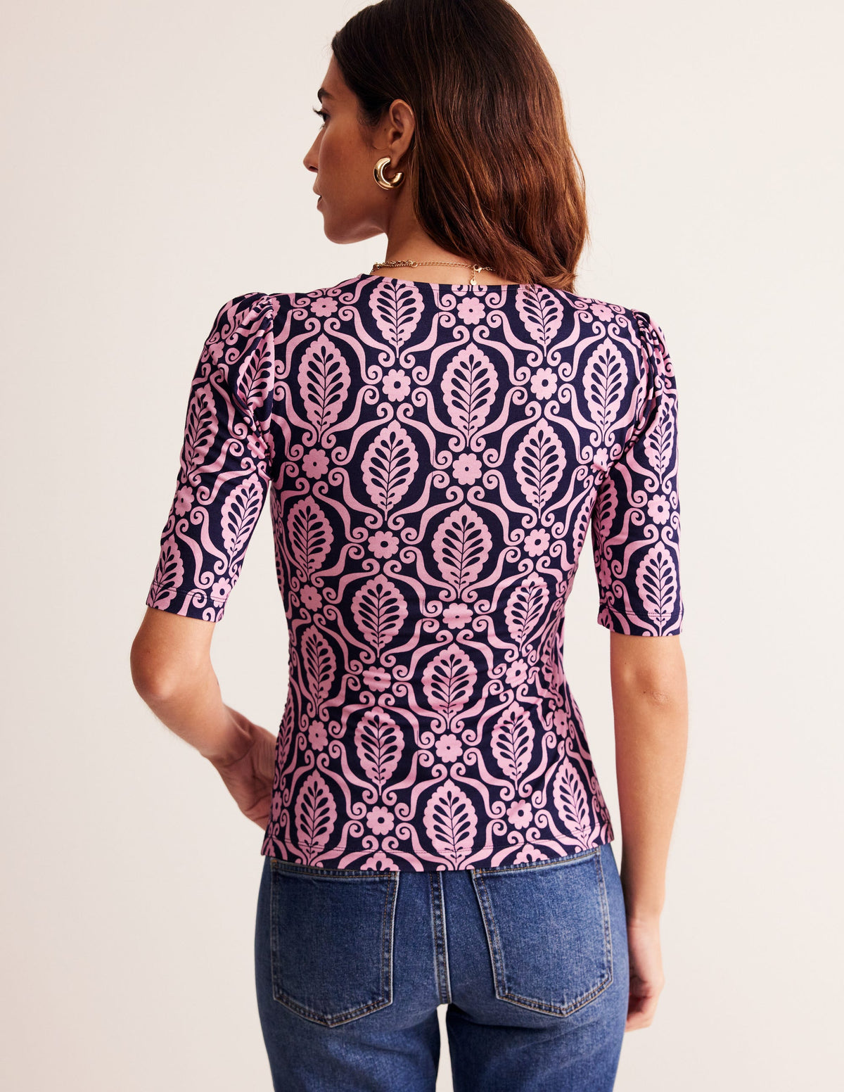 Wrap Front Jersey Top-Old Rose, Foliage Stamp - Image 3