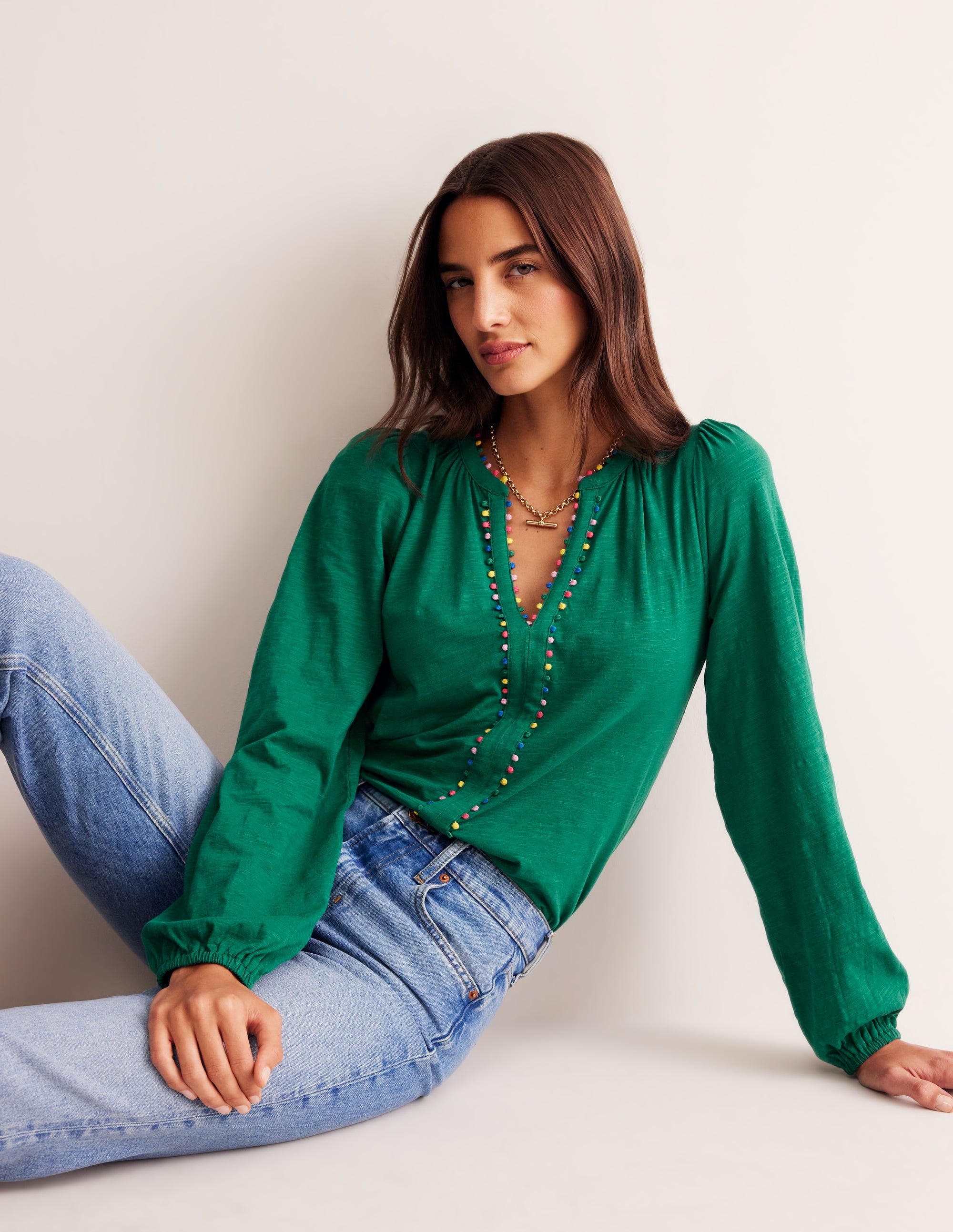 Ali Long Sleeve Pom Top-Malachite - Image 1