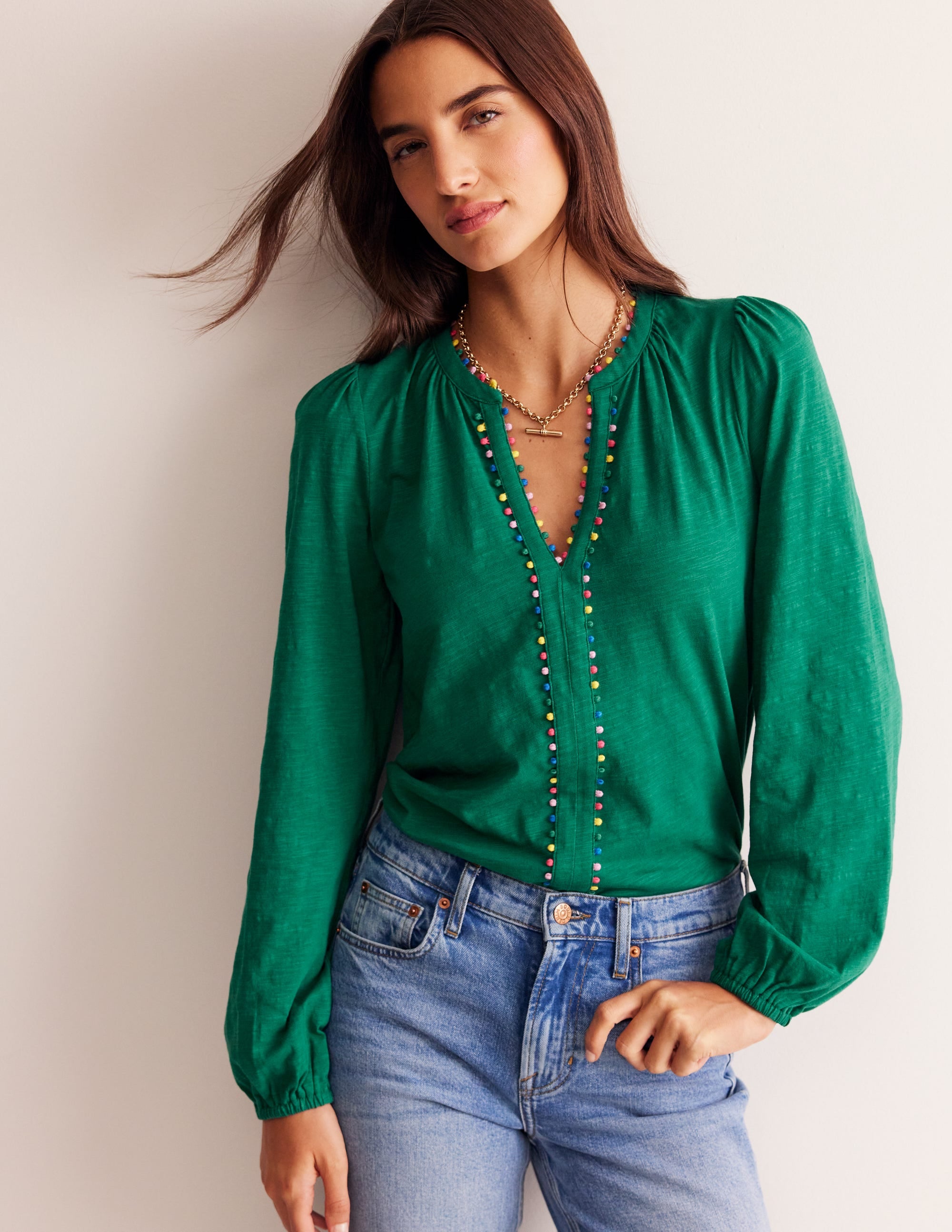 Ali Long Sleeve Pom Top-Malachite - Image 4
