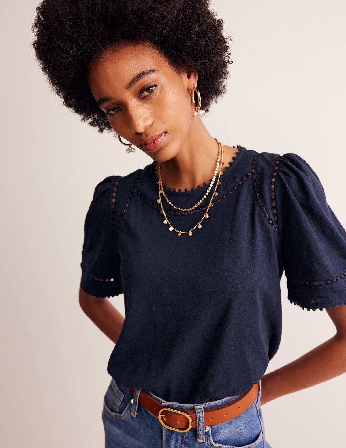 Mila Trim Detail Top-Navy-1