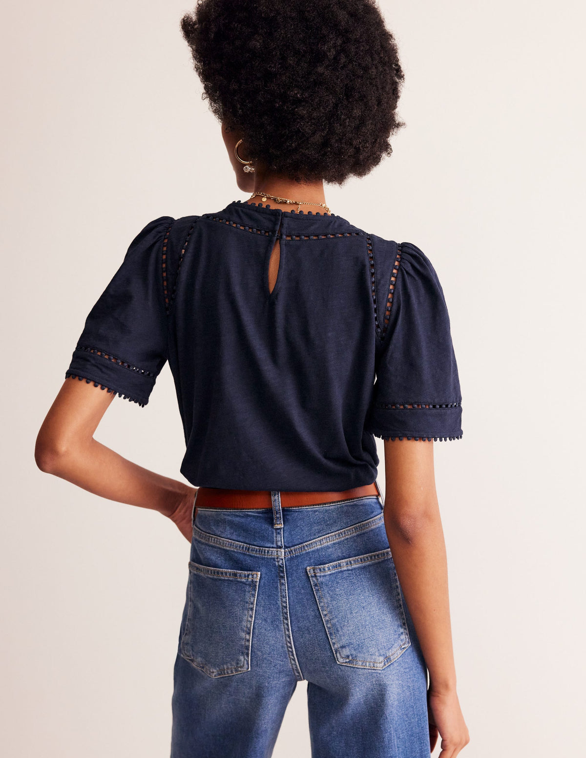 Mila Trim Detail Top-Navy-3