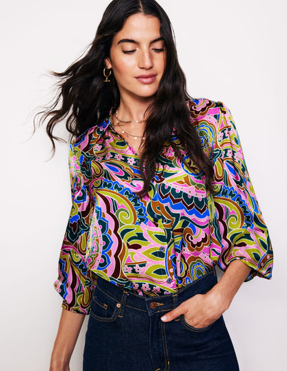 Hammered Satin Shirt-Multi, Paisley Pome