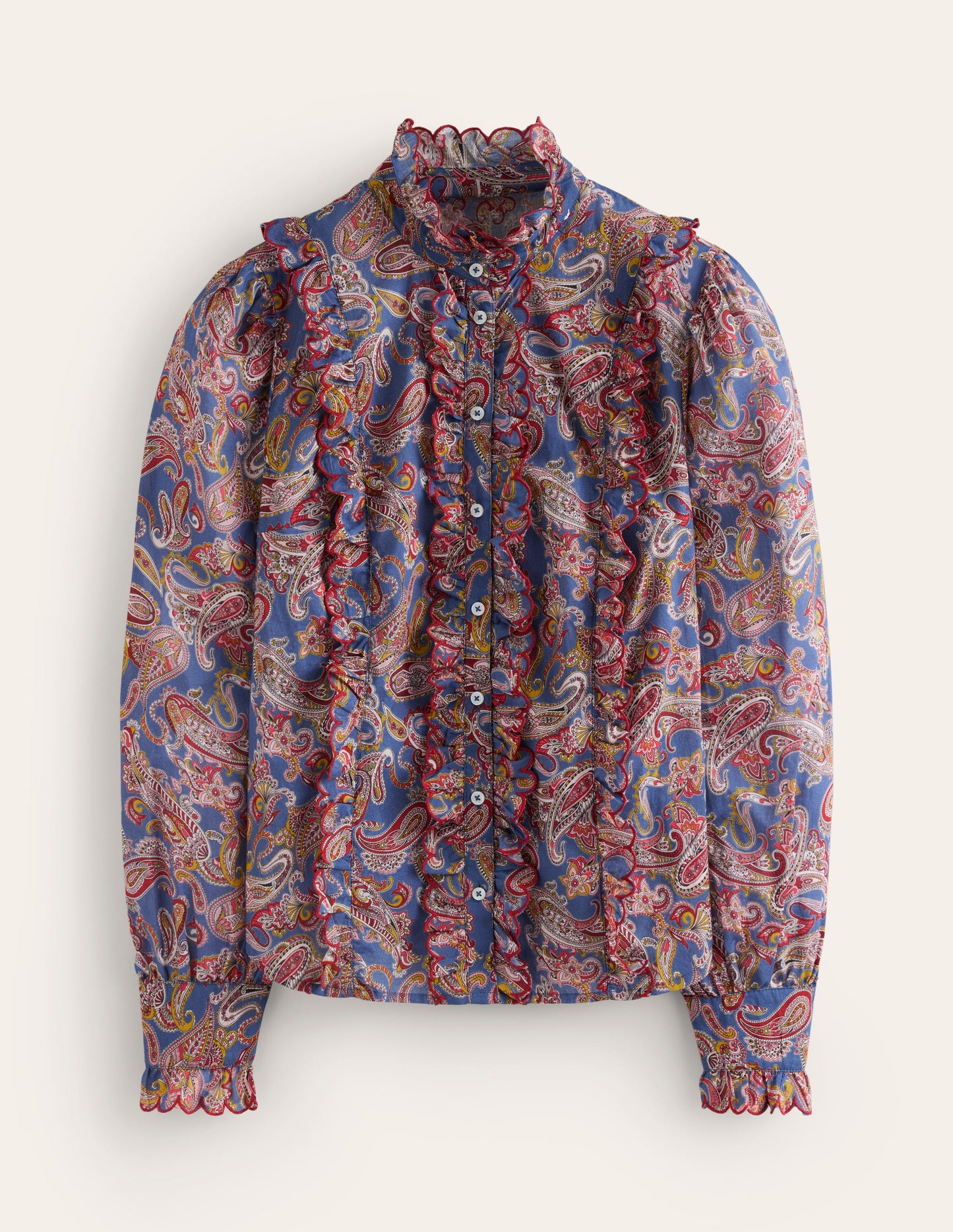 Ruffled Cotton Blouse-True Navy, Opulet Paisley