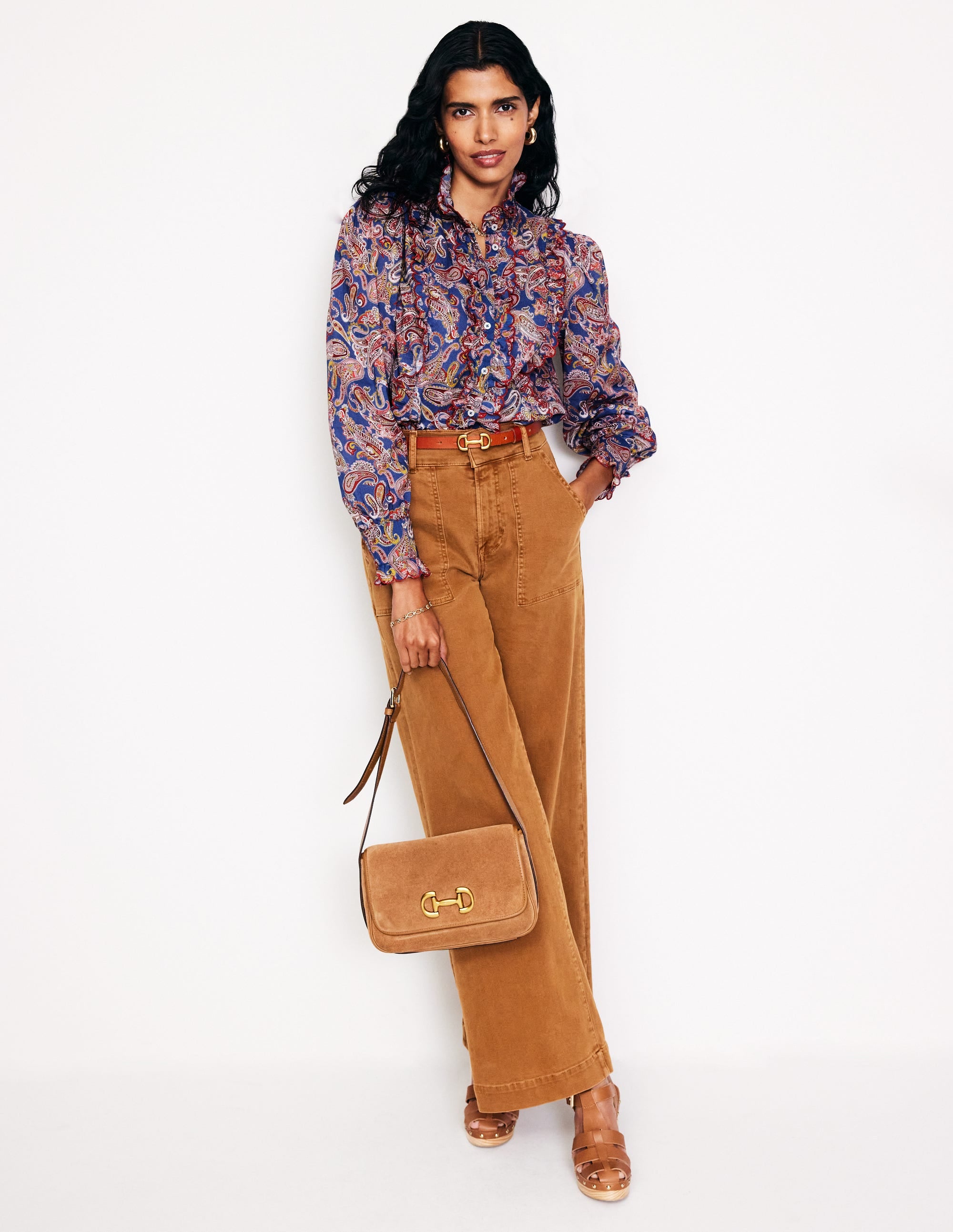 Ruffled Cotton Blouse-True Navy, Opulet Paisley - Image 4