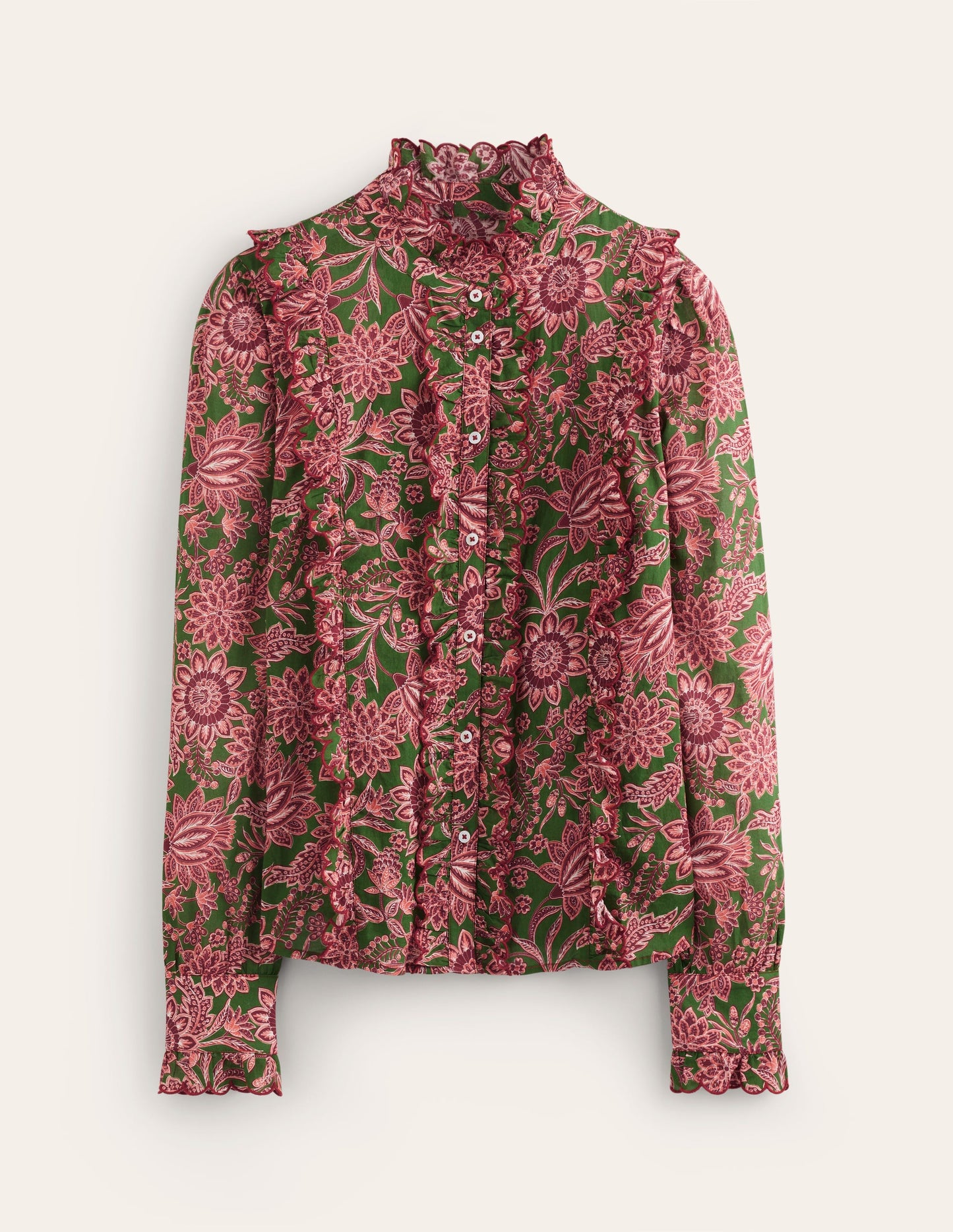 Ruffled Cotton Blouse-Chive, Ornate Bud