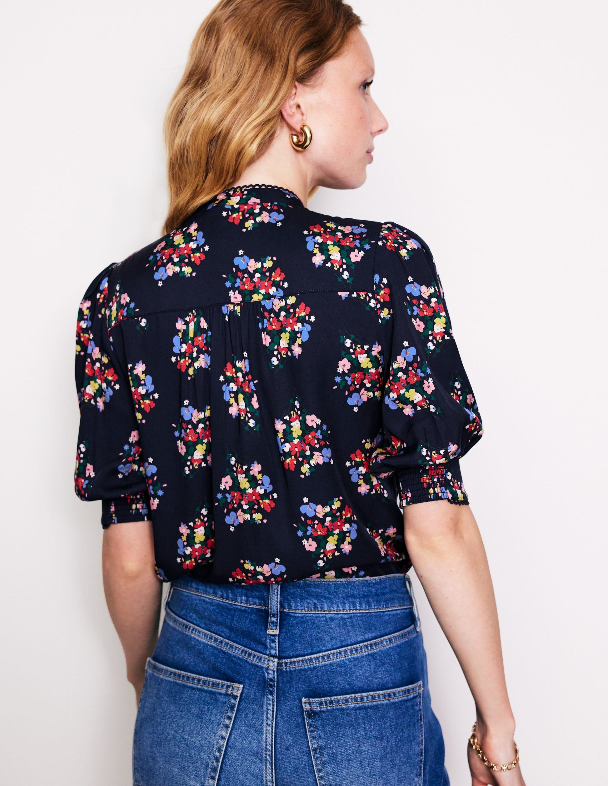 Ara Short Sleeve Top-Frenchy Navy, Poppy Bouquet-3