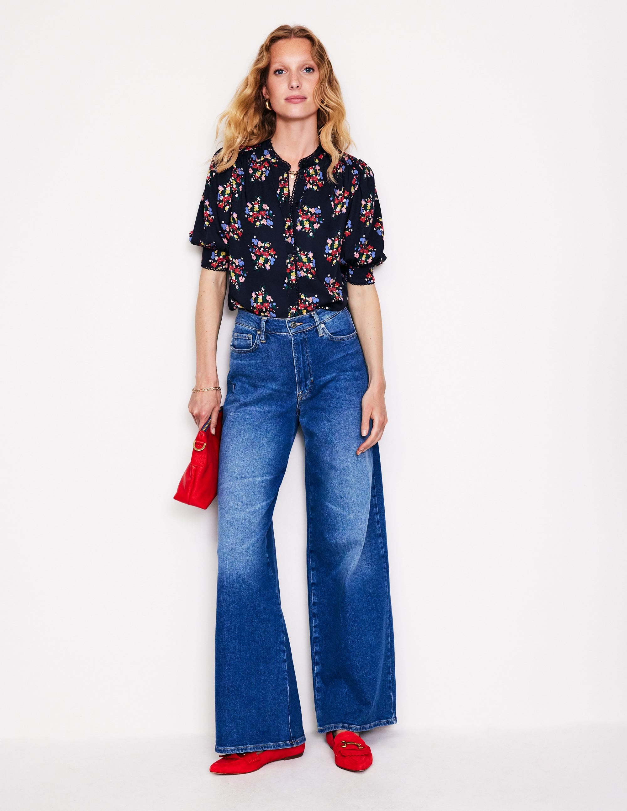 Ara Short Sleeve Top-Frenchy Navy, Poppy Bouquet - Image 4