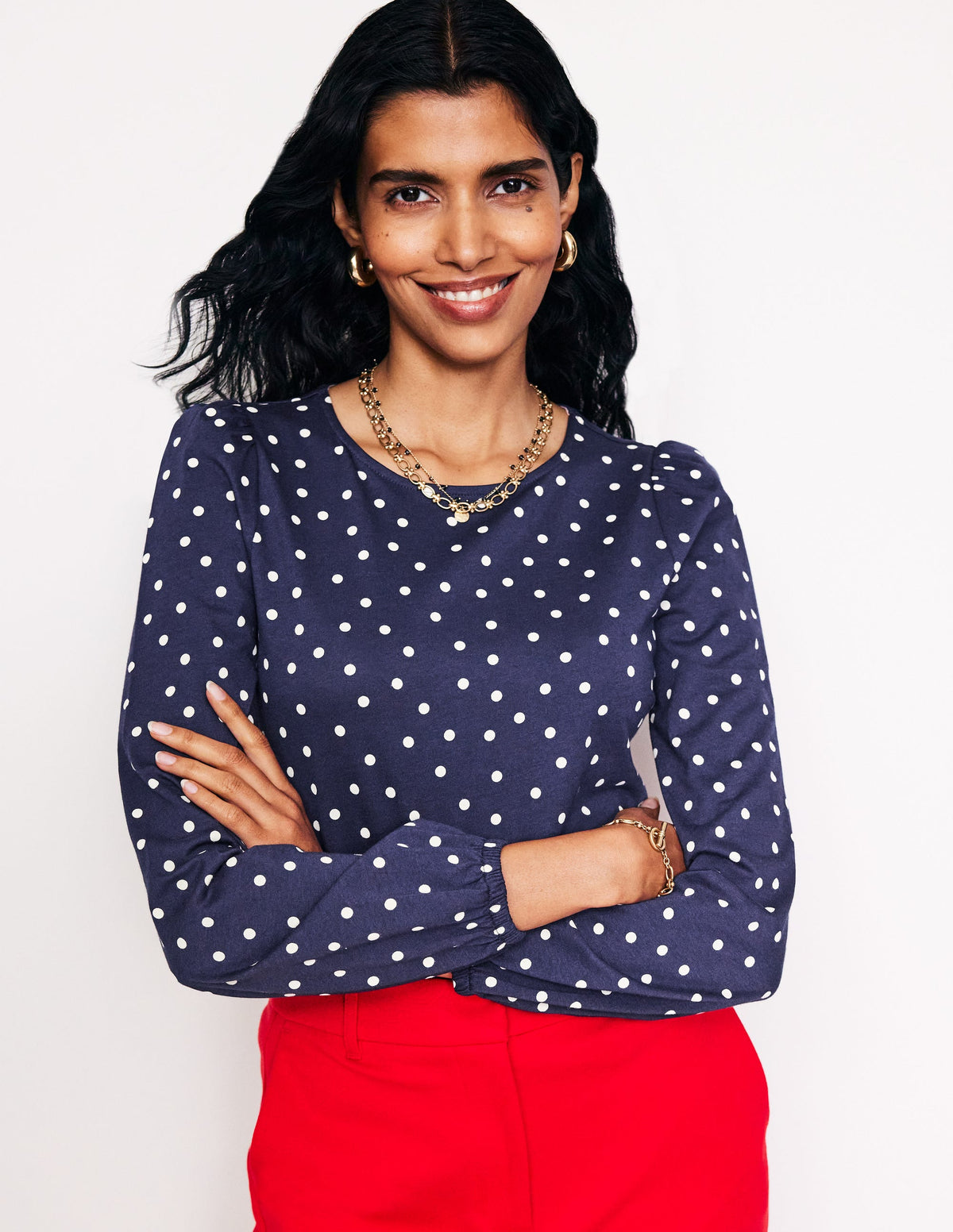 Supersoft Long Sleeve Top-French Navy, Sparse Spot - Image 1