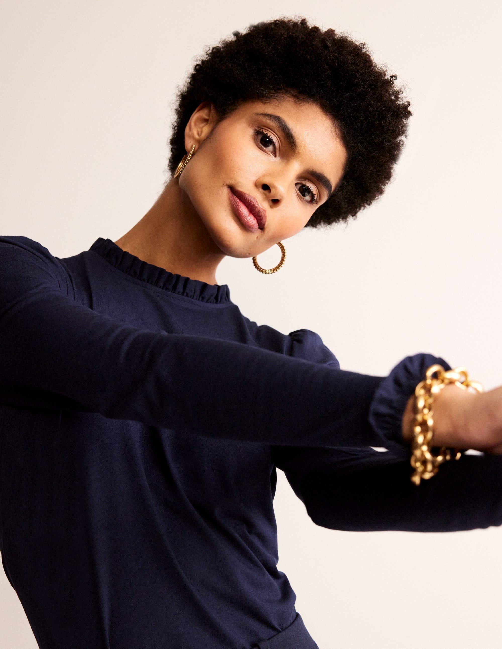 Supersoft Frill Detail Top-Navy - Image 2