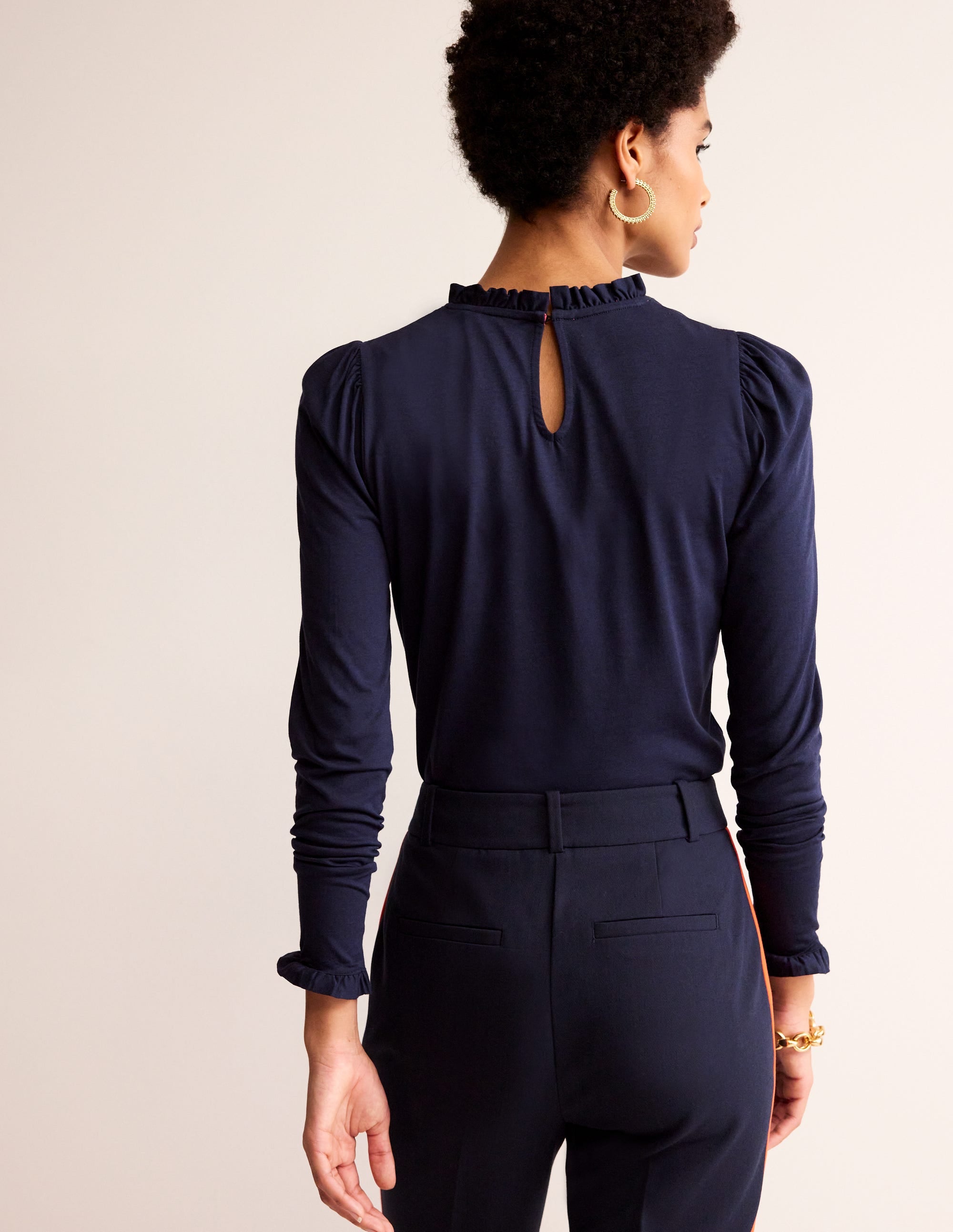 Supersoft Frill Detail Top-Navy - Image 3