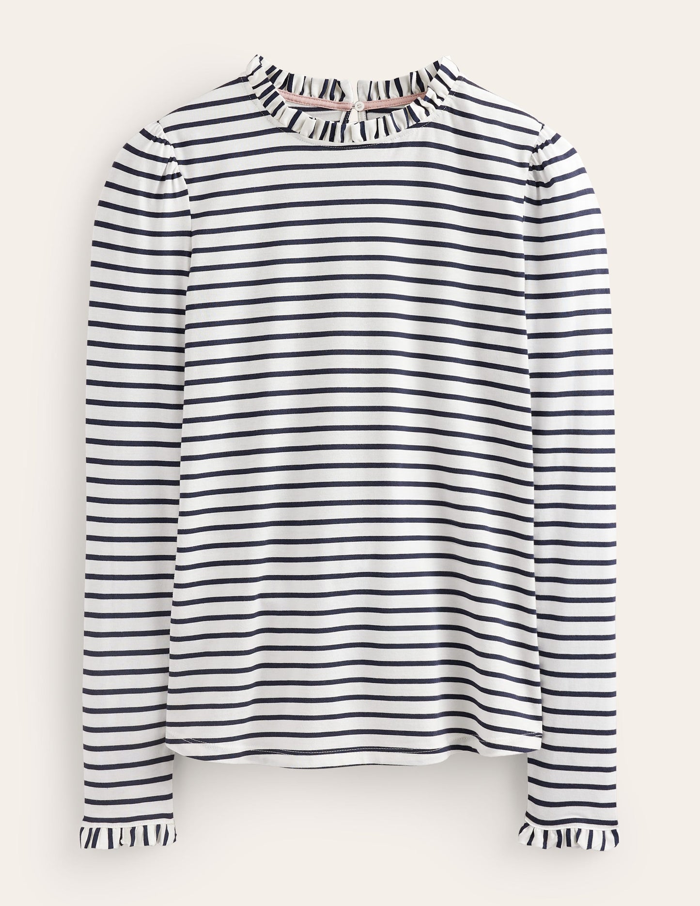 Supersoft Frill Detail Top-Ivory / Navy Stripe