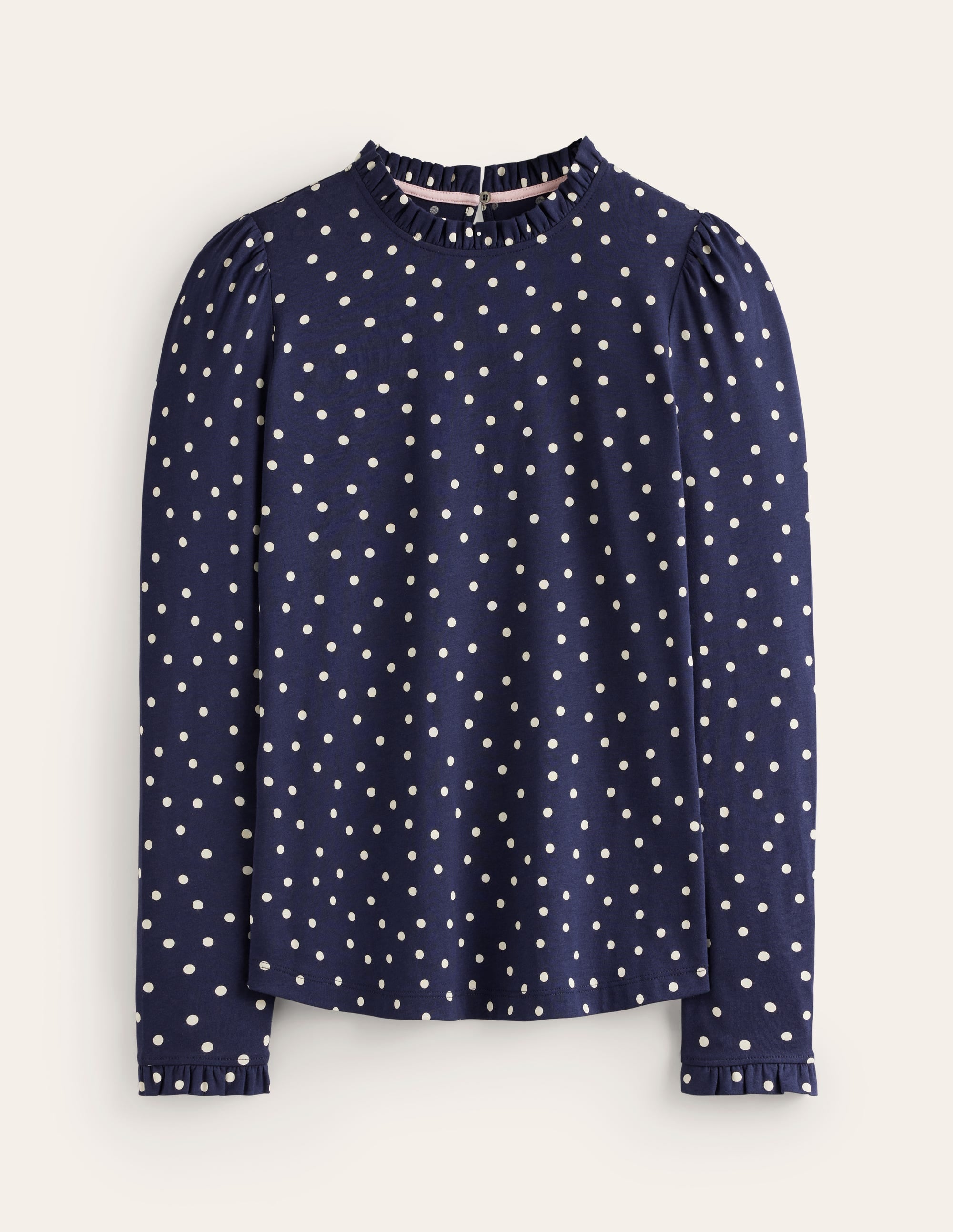 Supersoft Frill Detail Top-French Navy, Sparse Spot - Image 5