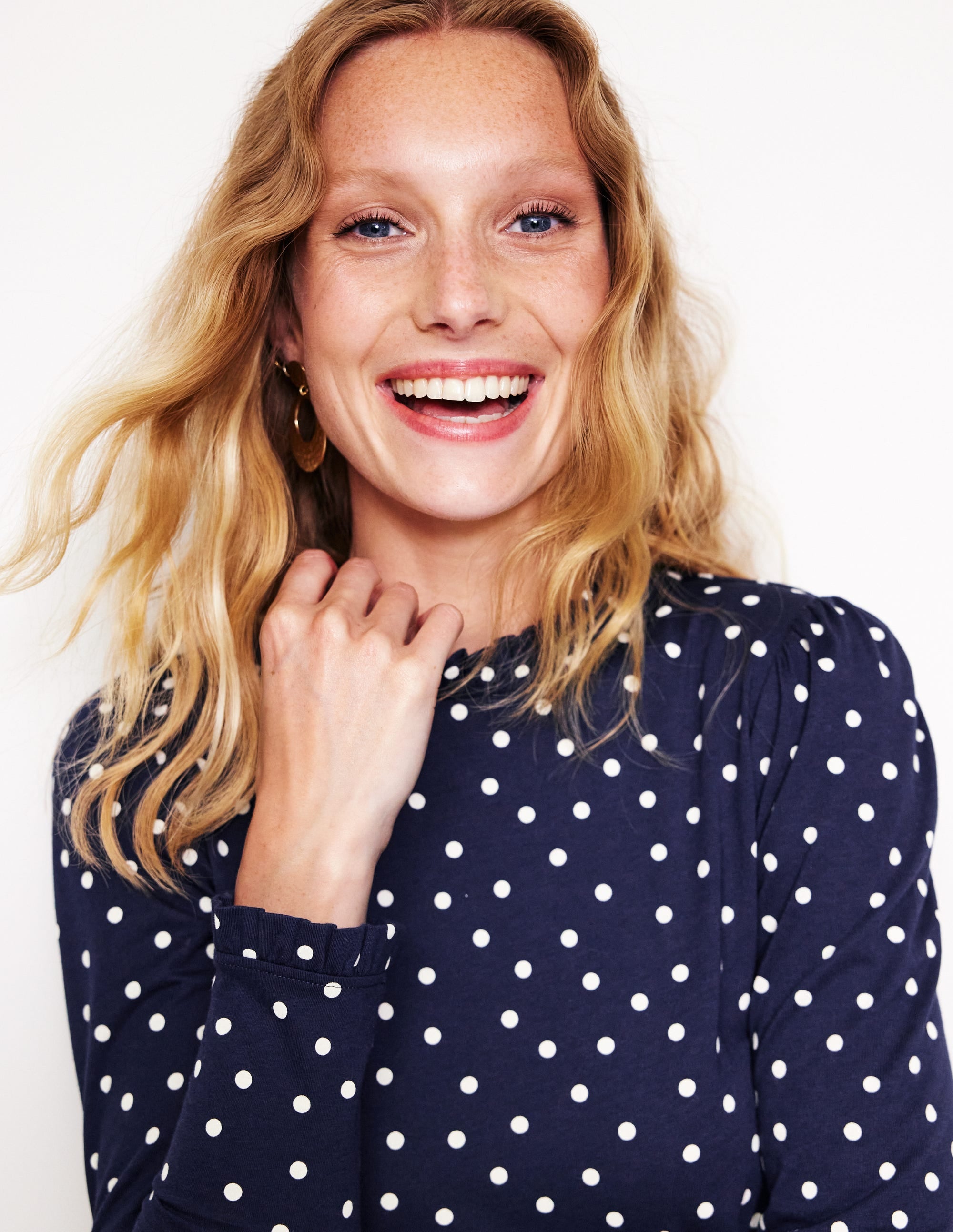 Supersoft Frill Detail Top-French Navy, Sparse Spot - Image 2