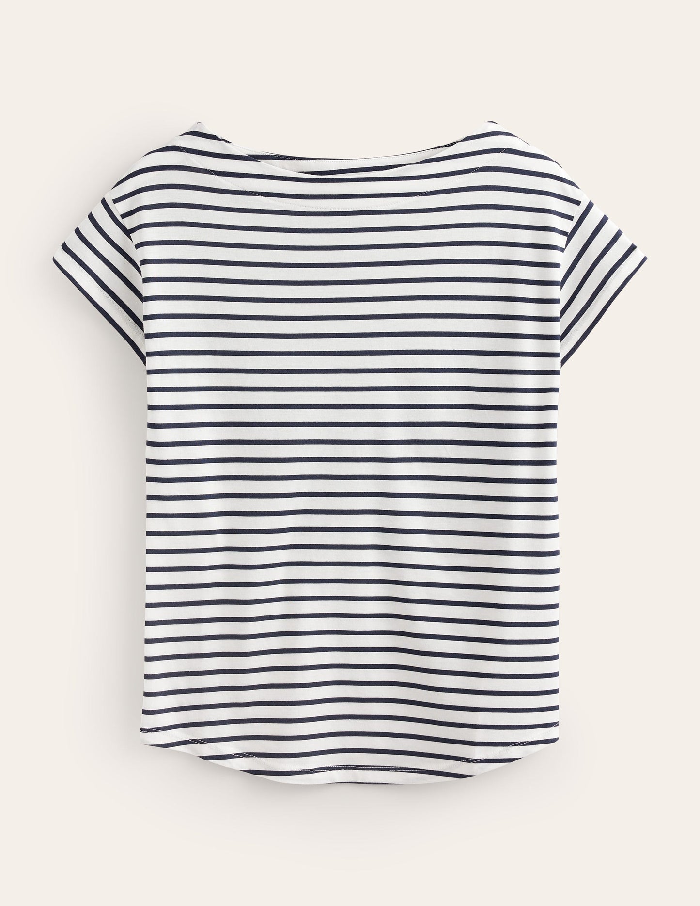 Supersoft Boat Neck T-Shirt-Ivory, Navy Stripe