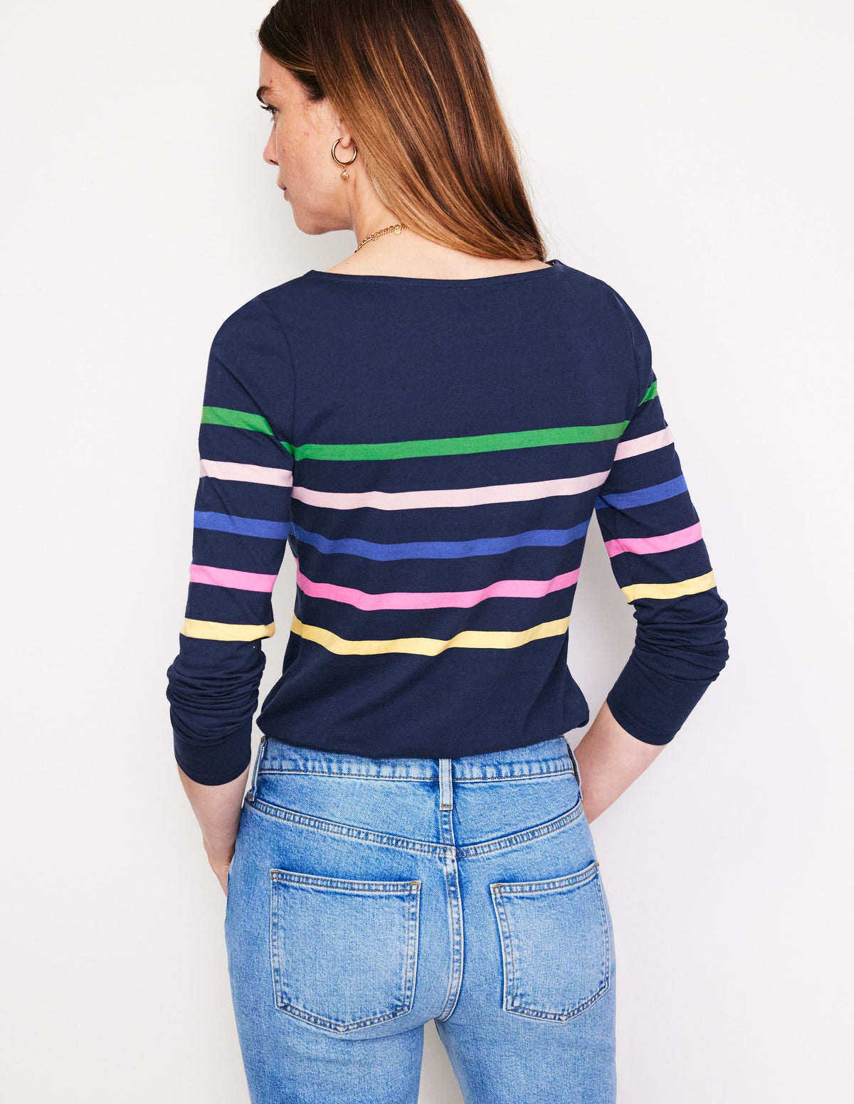 Ella Long Sleeve Breton-French Navy and Rainbow - Image 3