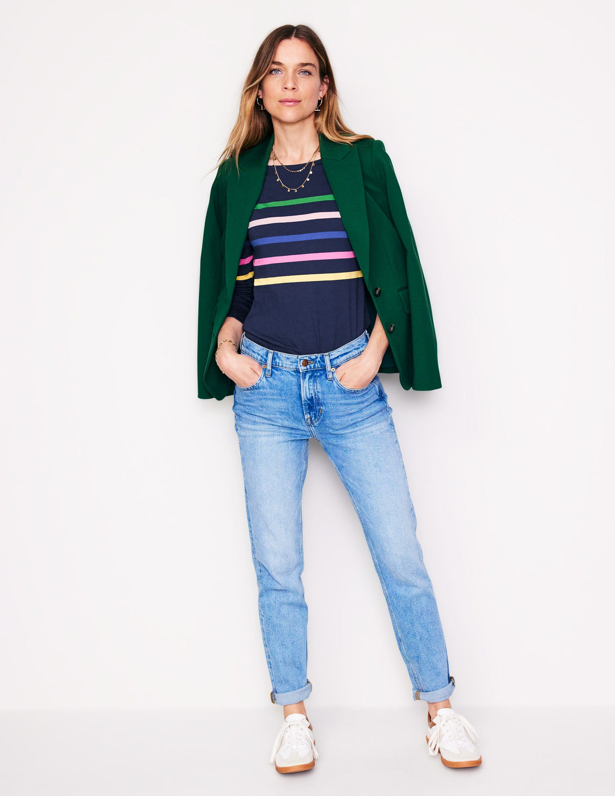 Ella Long Sleeve Breton-French Navy and Rainbow - Image 4