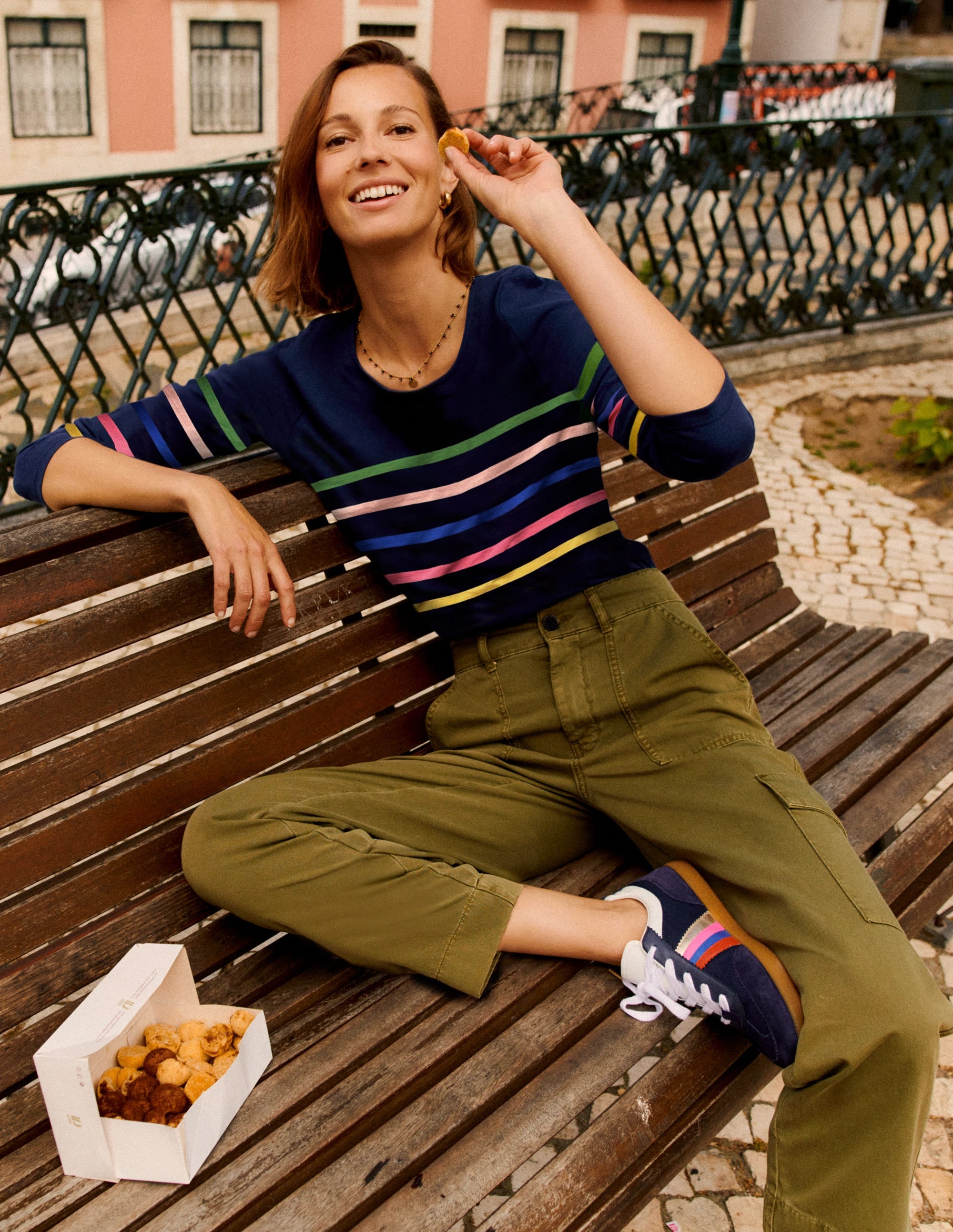 Ella Long Sleeve Breton-French Navy and Rainbow - Image 5