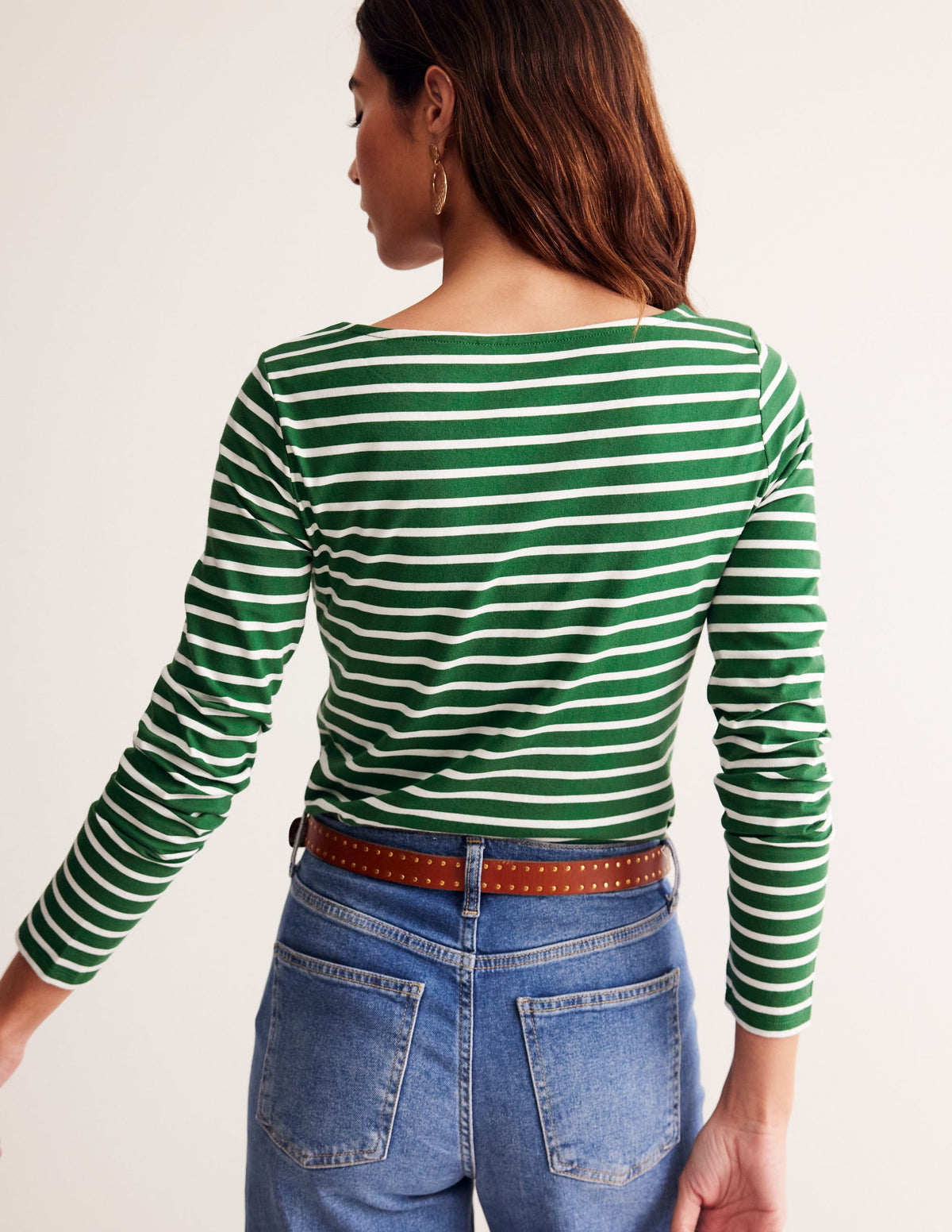 Ella Long Sleeve Breton-Pine, Ivory Stripe - Image 3
