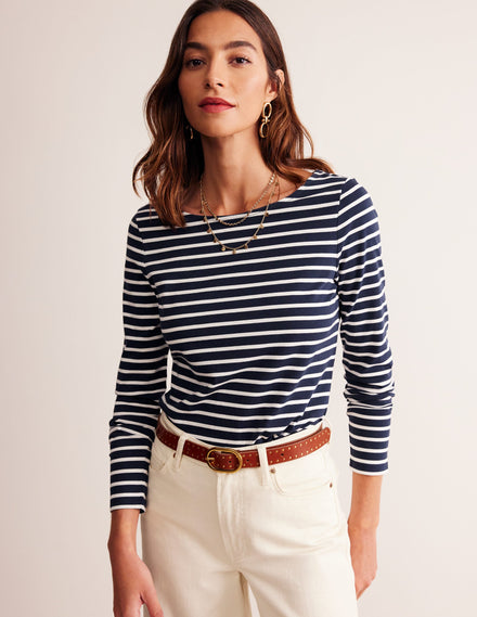 Ella Long Sleeve Breton-Navy, Ivory