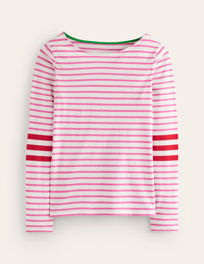 Ella Long Sleeve Breton-Ivory, Red and Party Pink