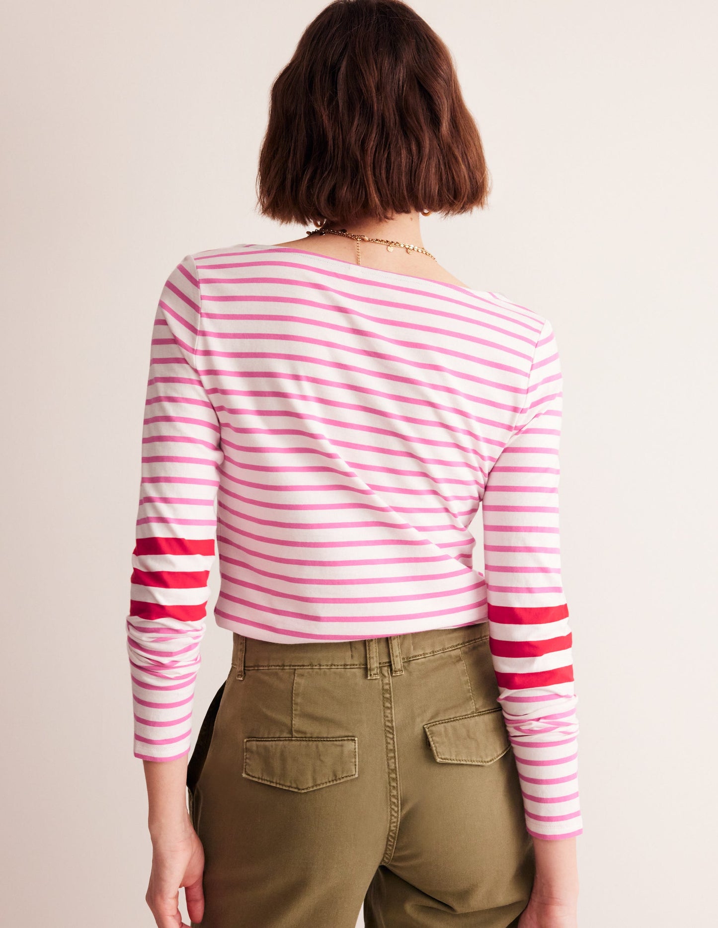 Ella Long Sleeve Breton-Ivory, Red and Party Pink