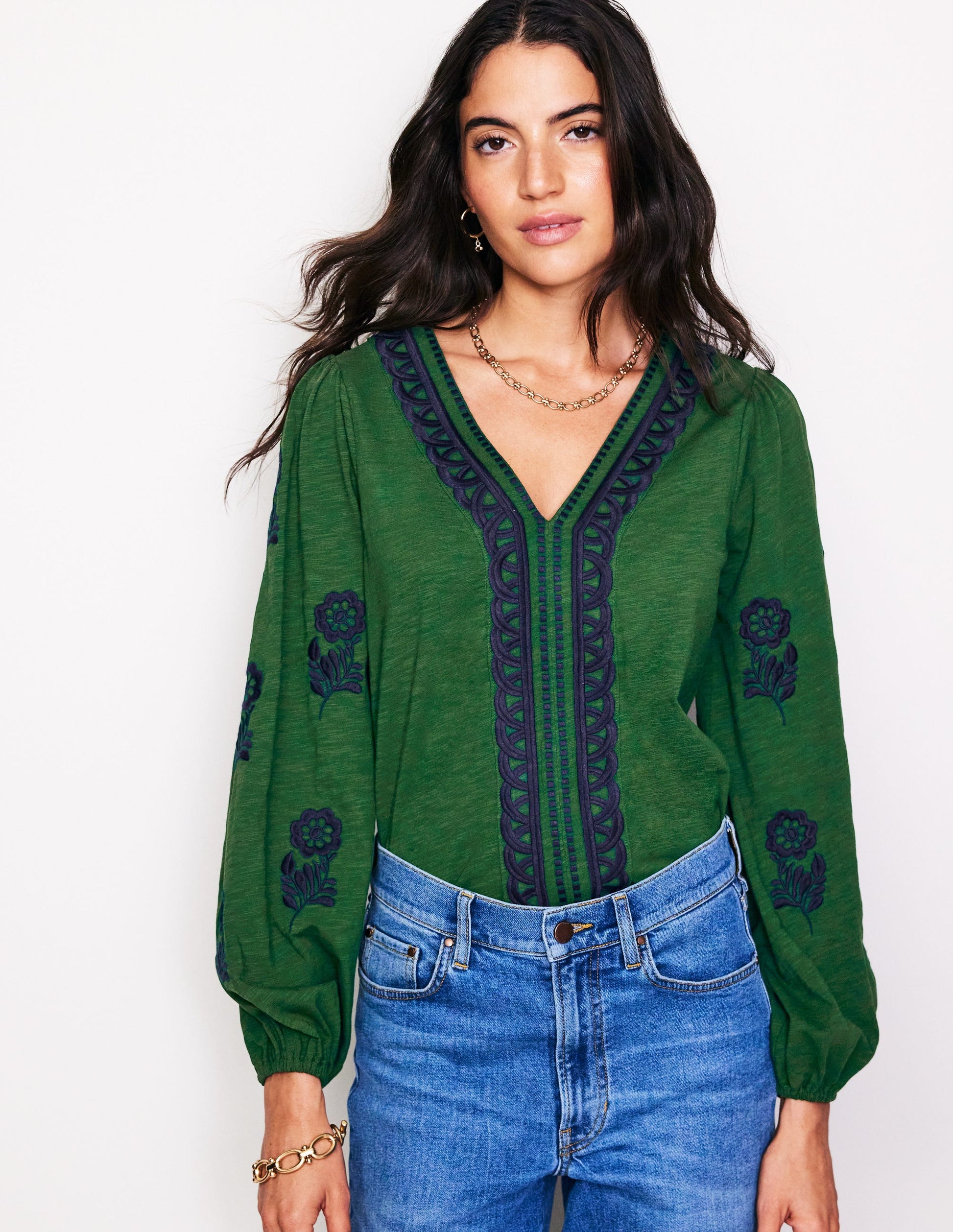 Embroidered V-Neck Top-Eden-4