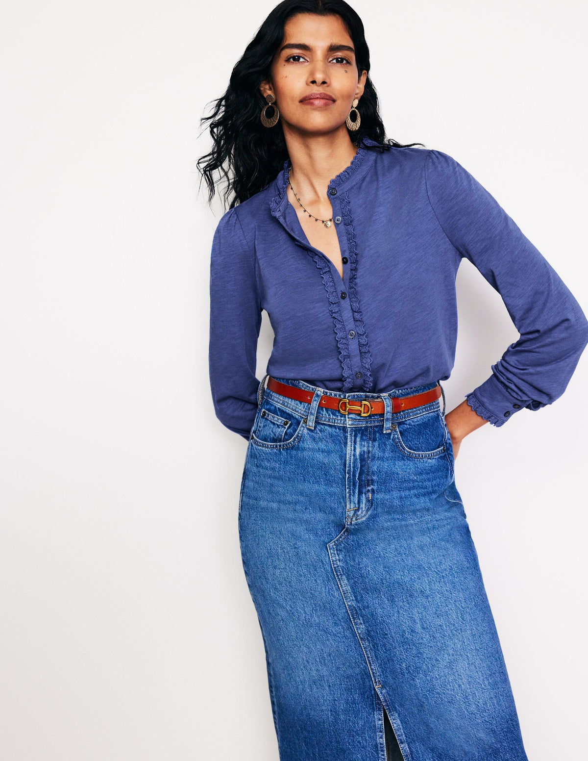 Caroline Broderie Jersey Shirt-True Navy-1